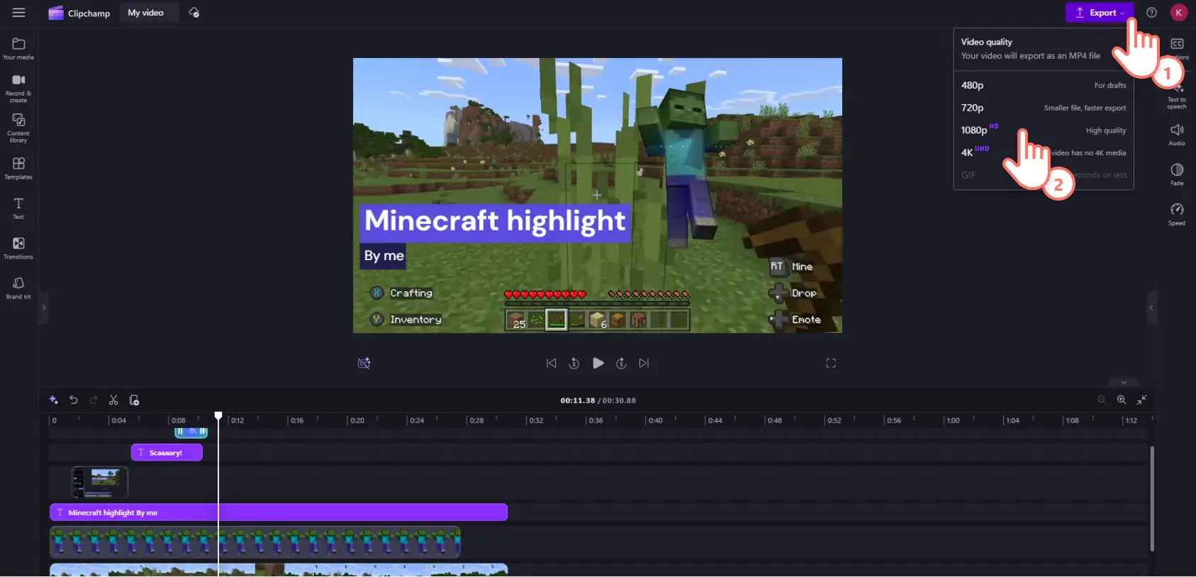 Gambar pengguna Clipchamp mengekspor video mereka dalam resolusi 1080p.