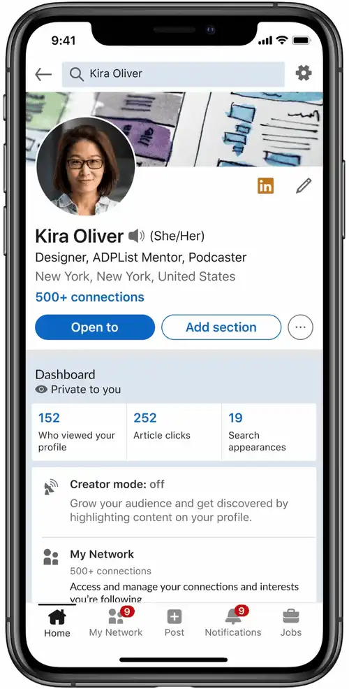 LinkedIn creator mode example