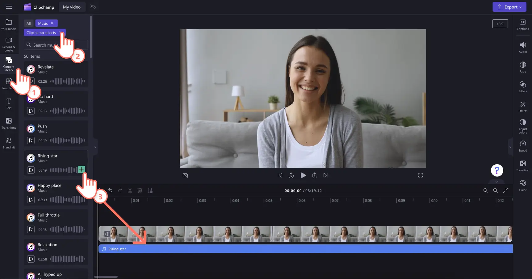 Adicionar música de fundo no vídeo a partir da biblioteca de estoque isenta de royalties