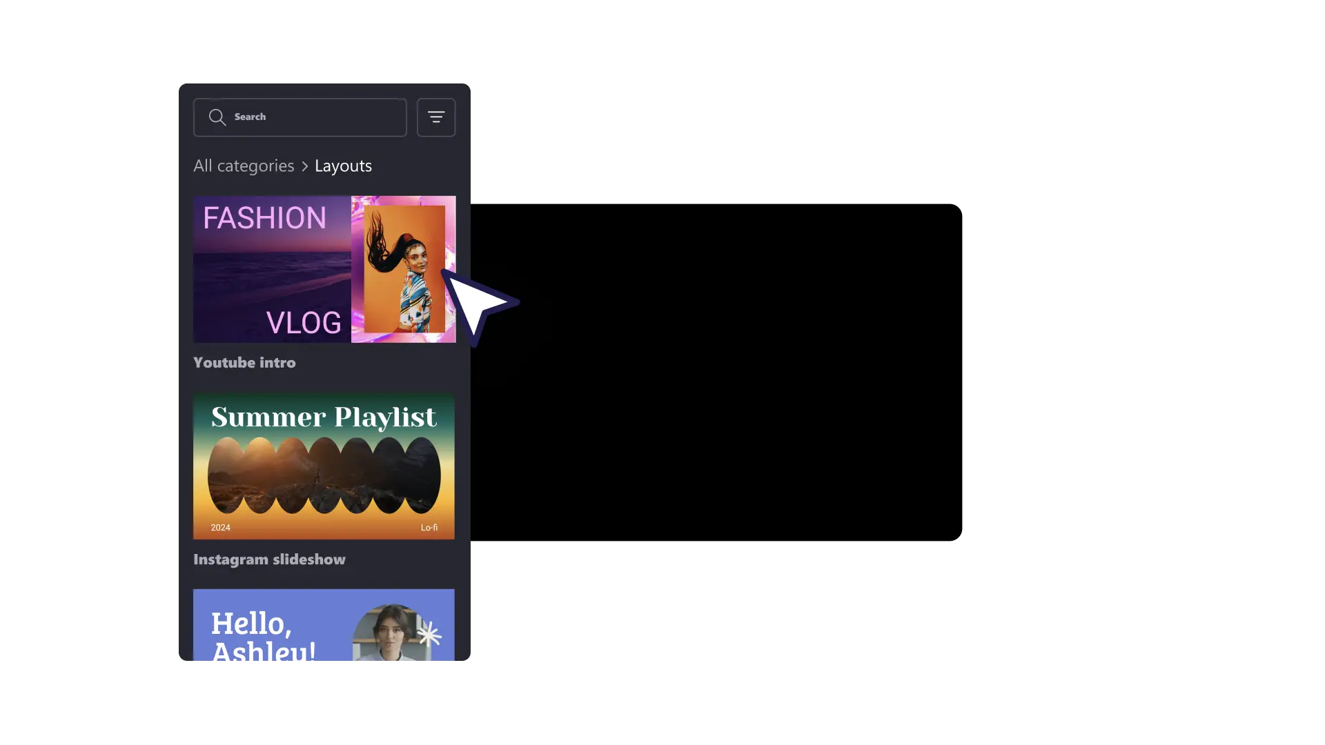 Selecting a YouTube template in Clipchamp