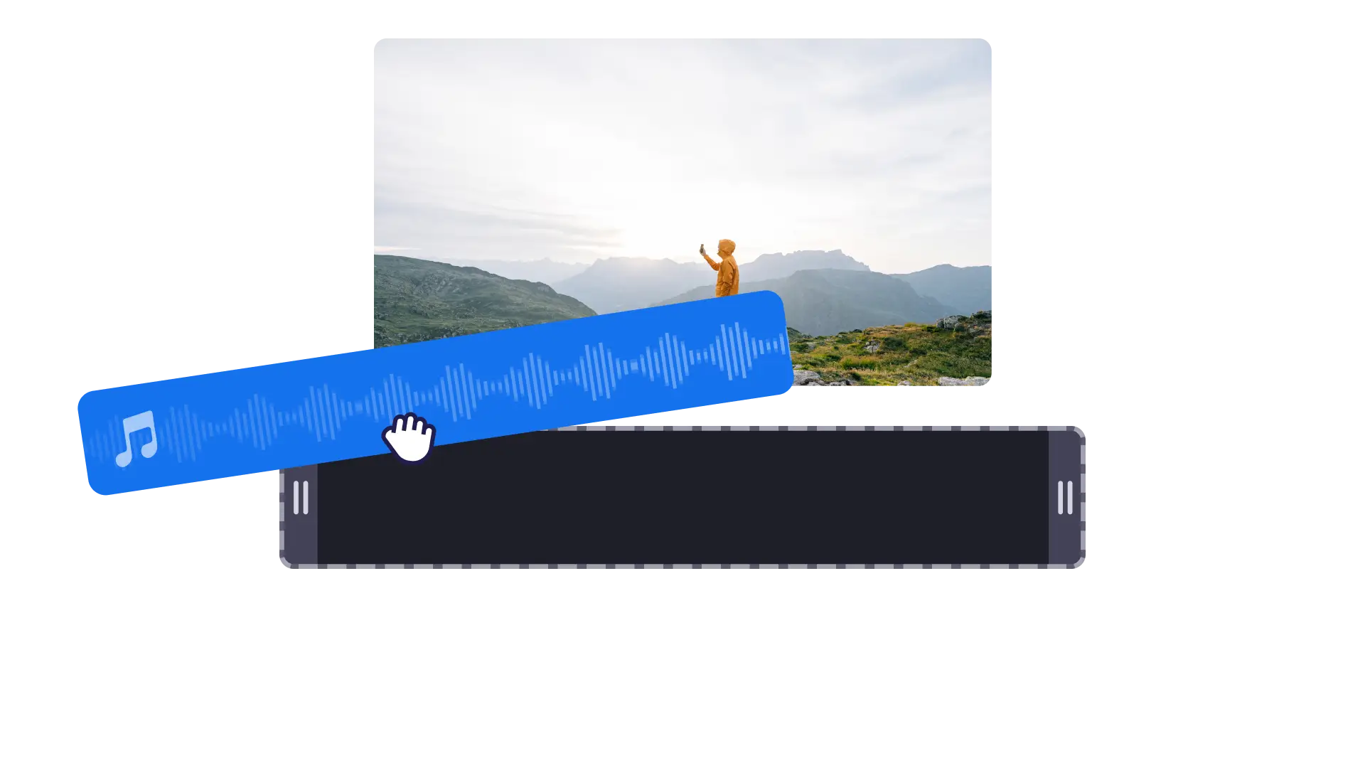 用户将音频剪辑拖放到 Clipchamp 的时间线中。