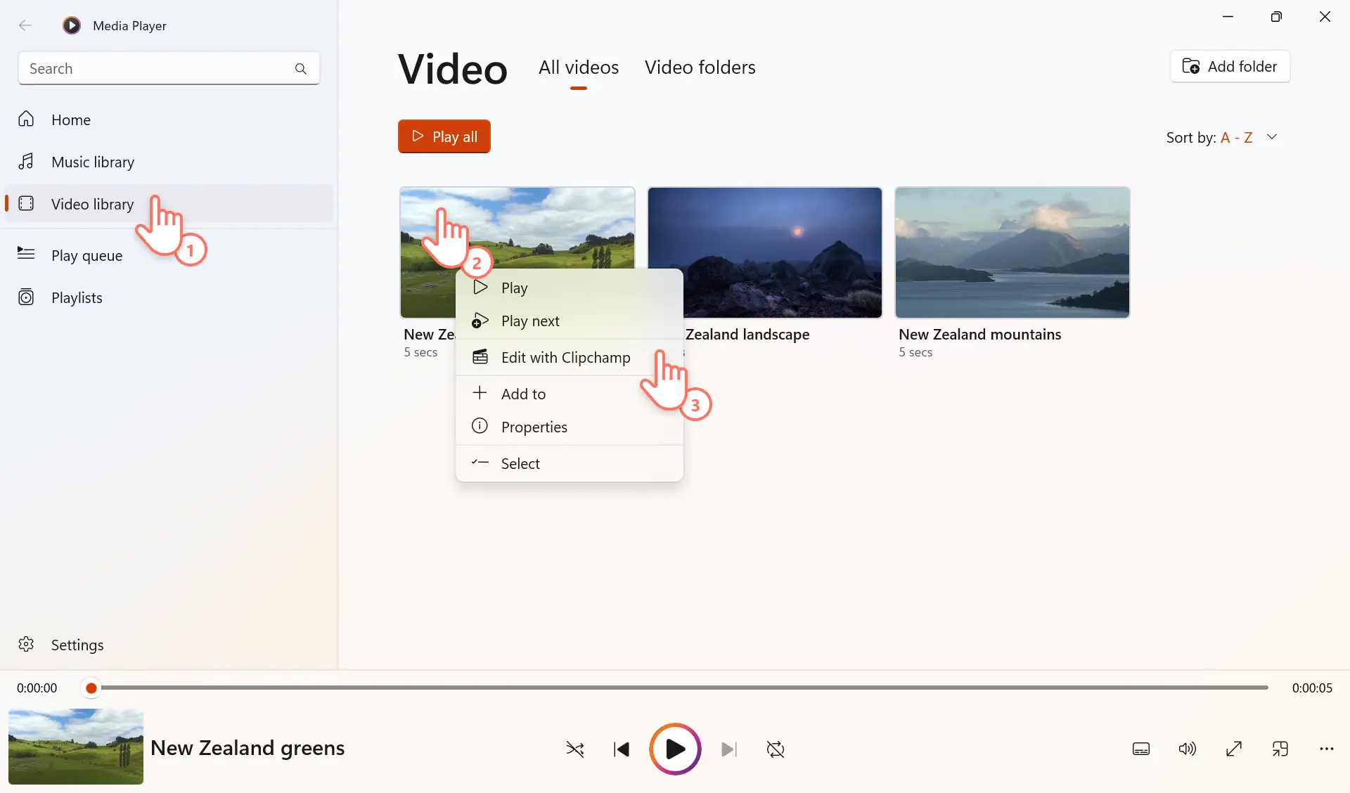 Edite com o Clipchamp no painel de propriedades da biblioteca de vídeos do Windows Media Player