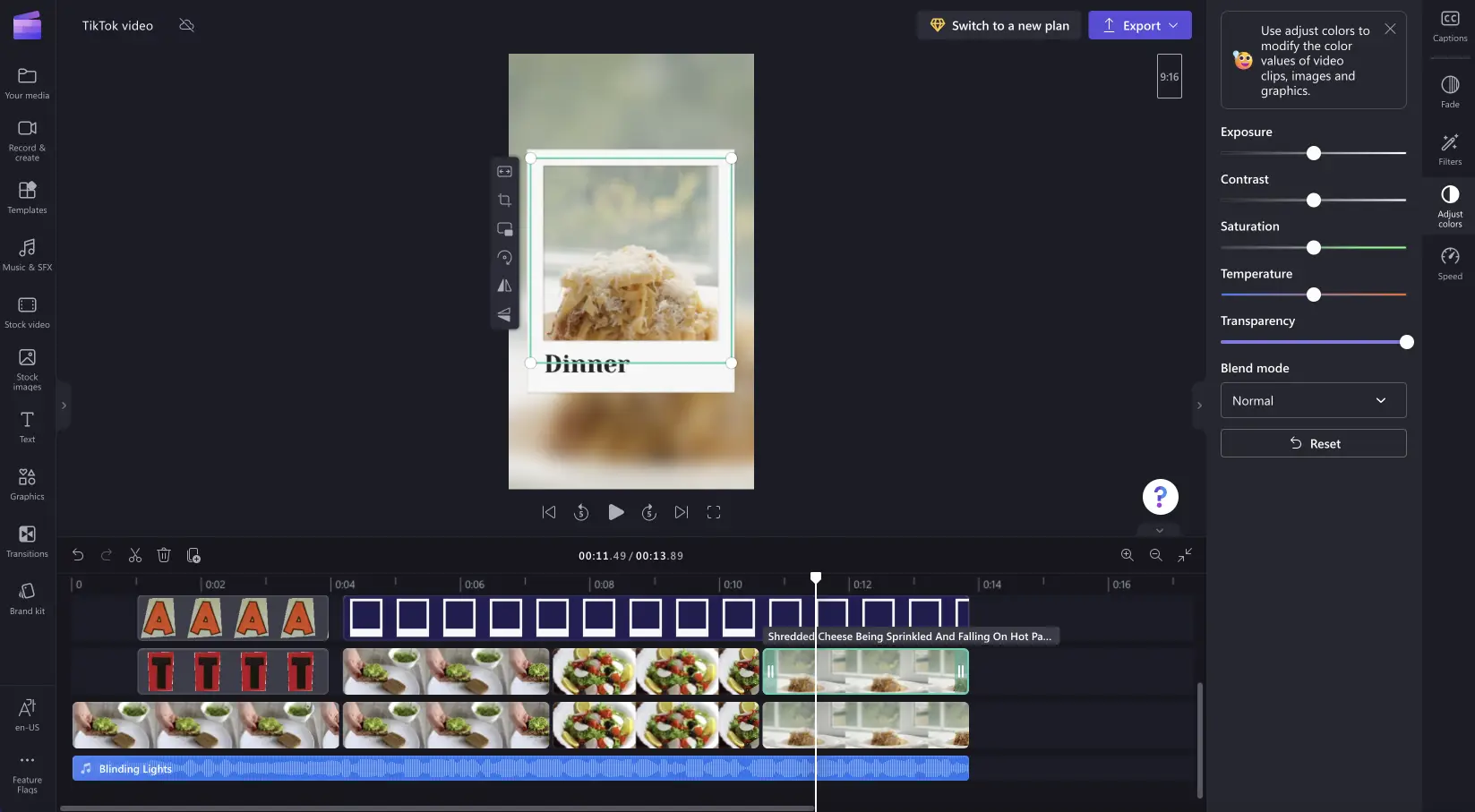 Jak utworzyć film na platformę TikTok za pomocą edytora wideo Clipchamp — szablon 2.