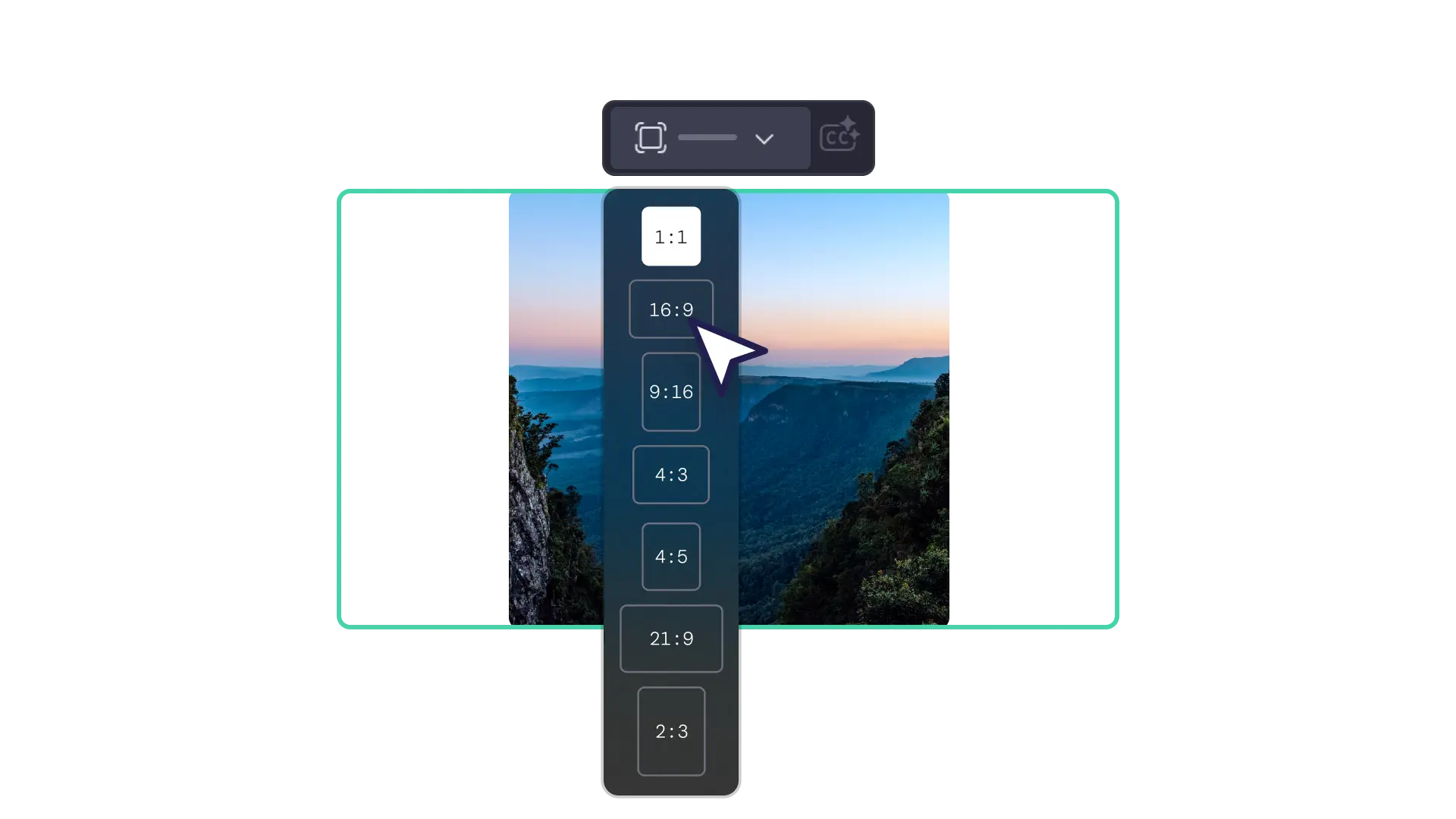 รูปภาพแสดงตัวเลือกอัตราส่วนภาพของ Clipchamp