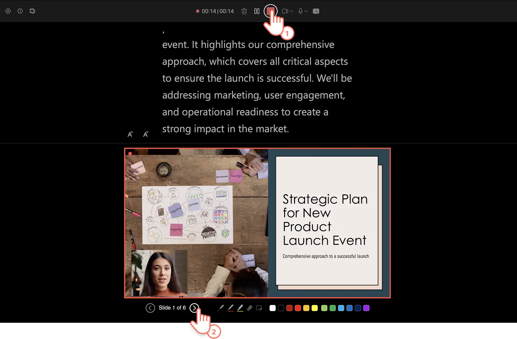 Un usuario lee las notas de las diapositivas a modo de teleprompter y graba una narración en PowerPoint