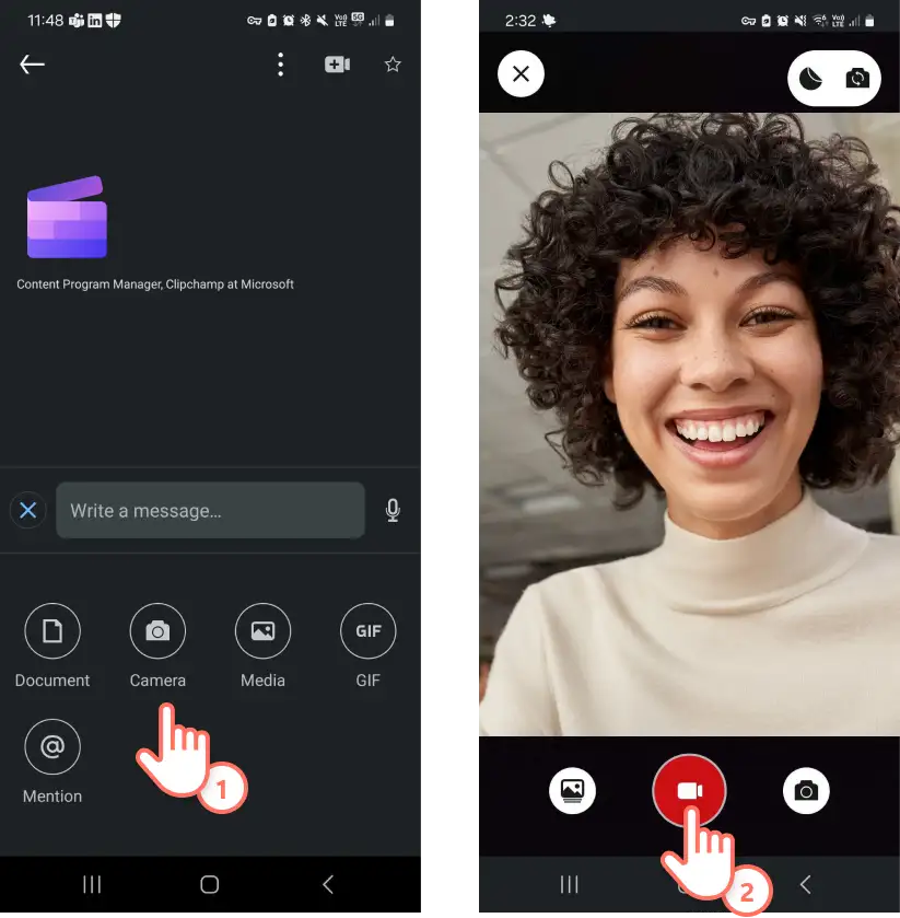 Capture d’écran d’un utilisateur de LinkedIn envoyant un message vidéo en direct.