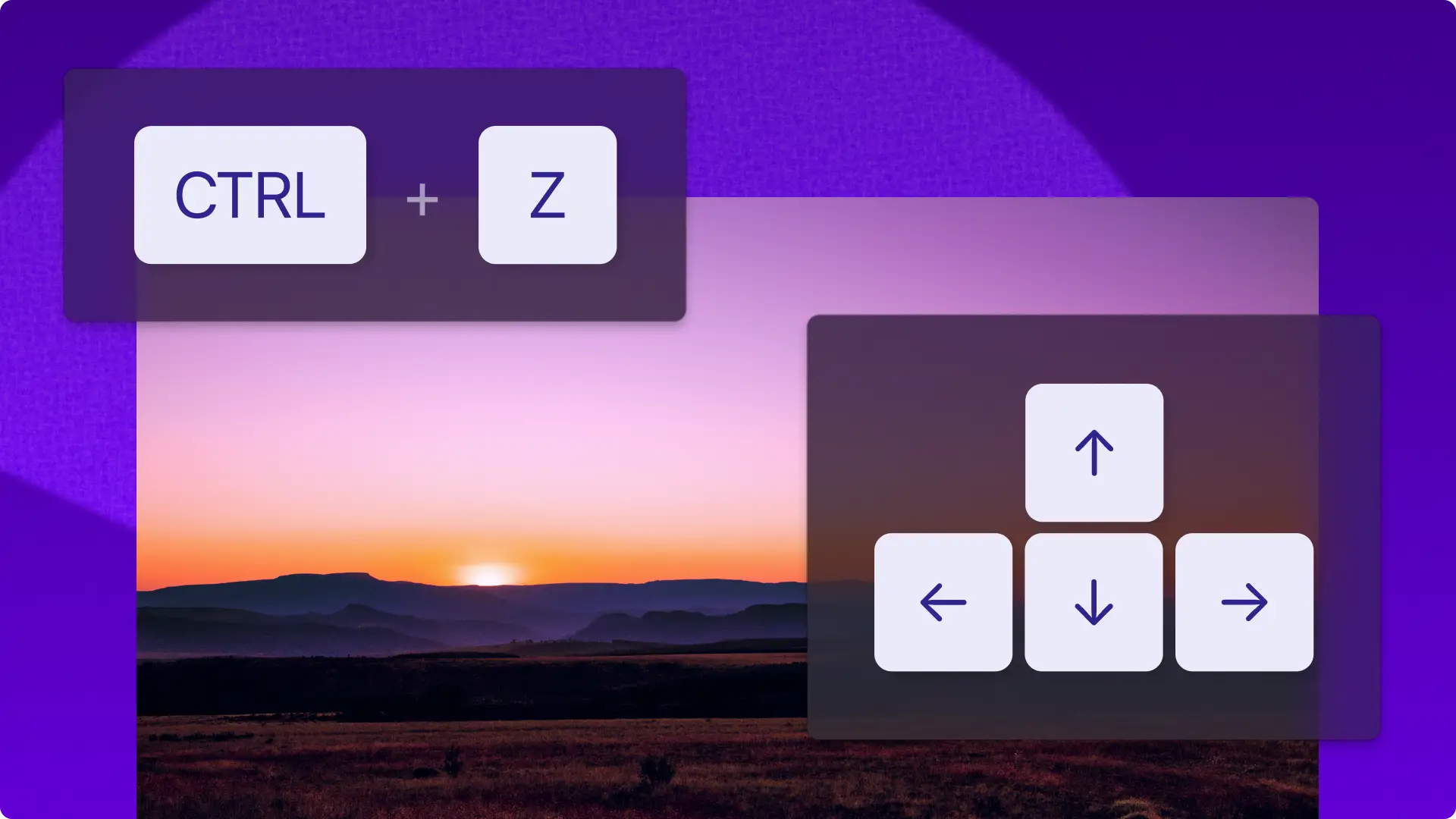 CTRL + Z 和箭头按钮的抽象图像，以及在 Clipchamp 视频编辑器中编辑的图像。