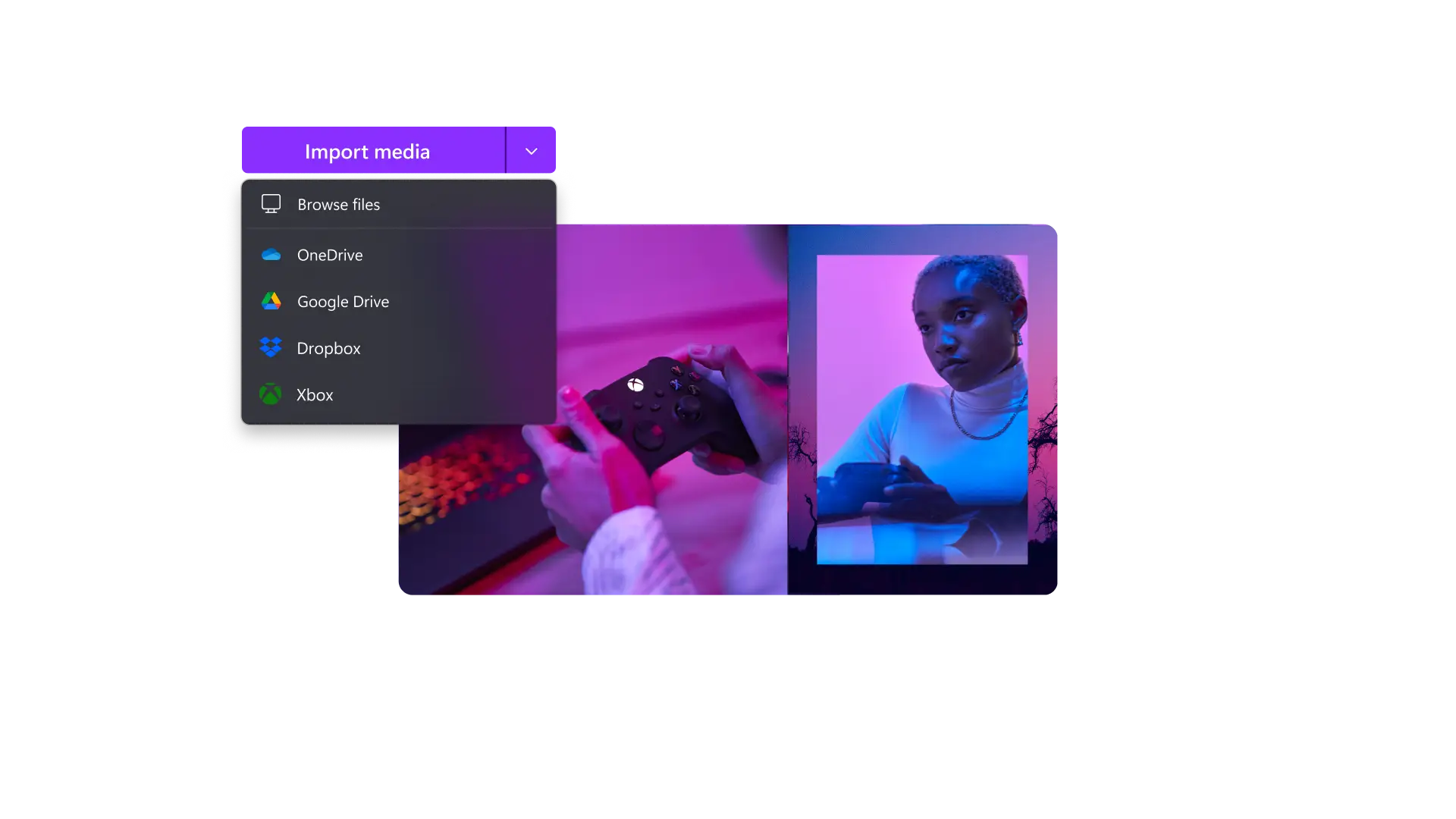 Người dùng thêm đa phương tiện lưu trữ hoặc video của riêng mình vào mẫu Clipchamp
