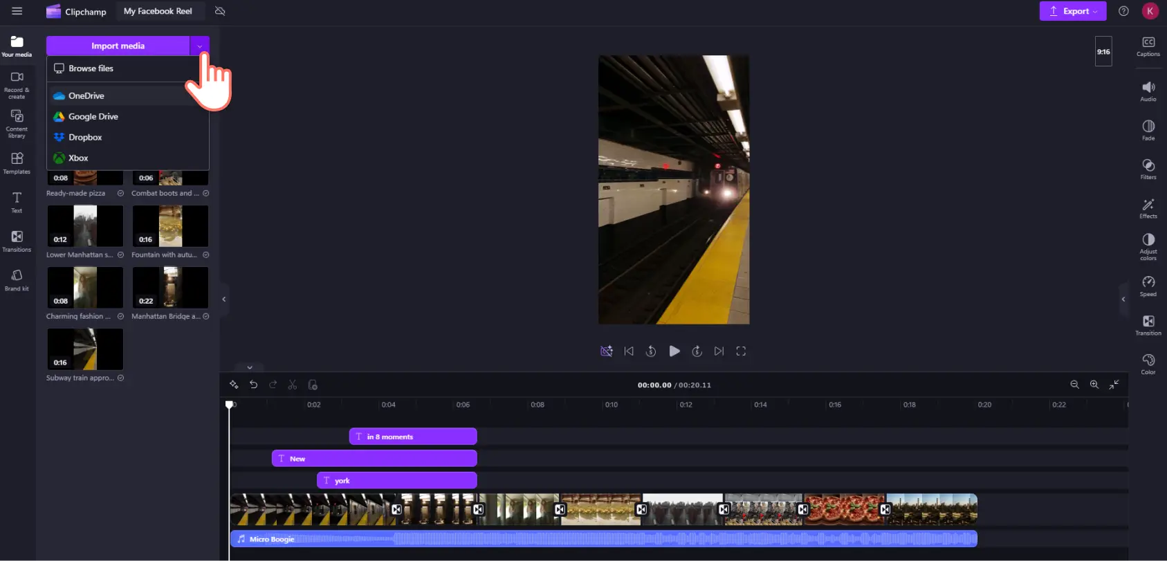 A user importing media in Clipchamp.