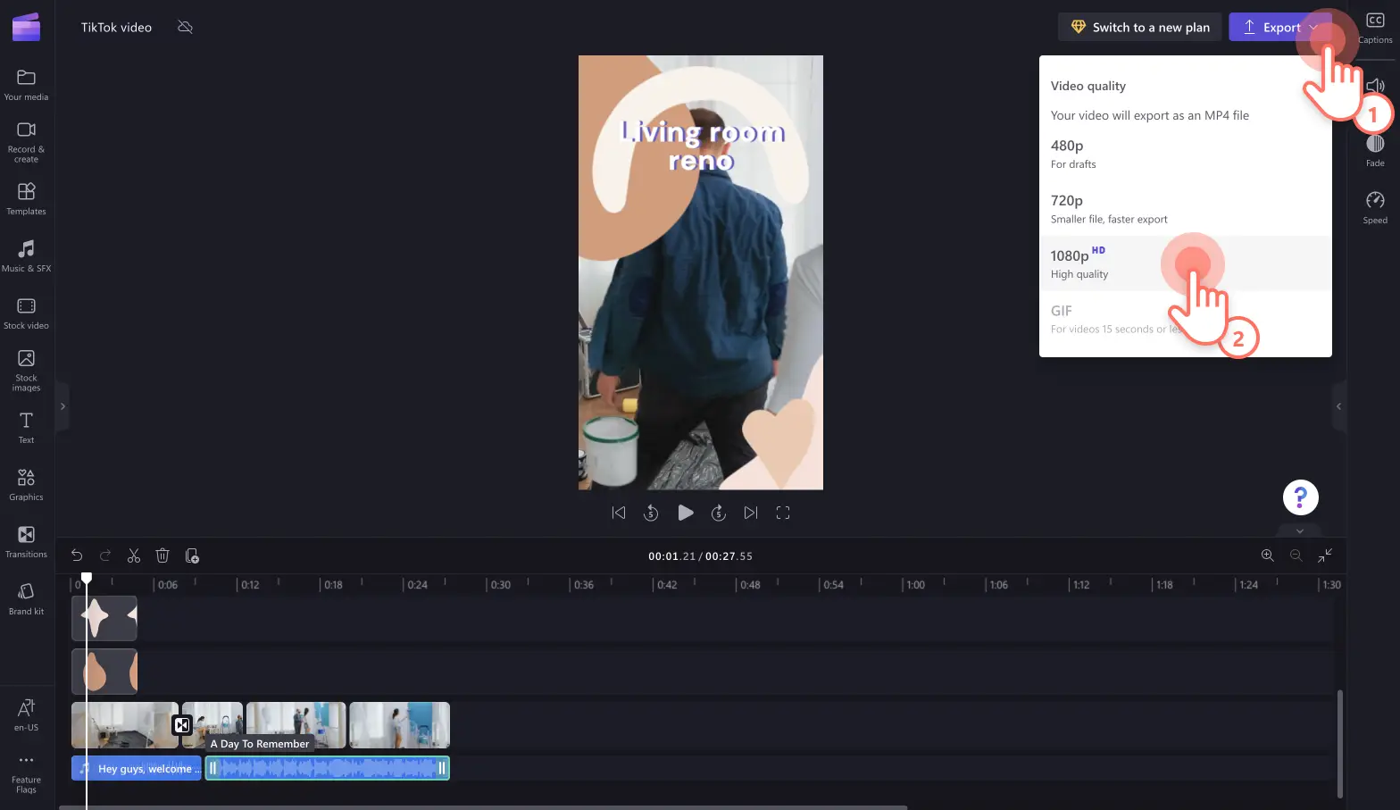 Jak utworzyć film na platformę TikTok za pomocą edytora wideo Clipchamp — krok 3.