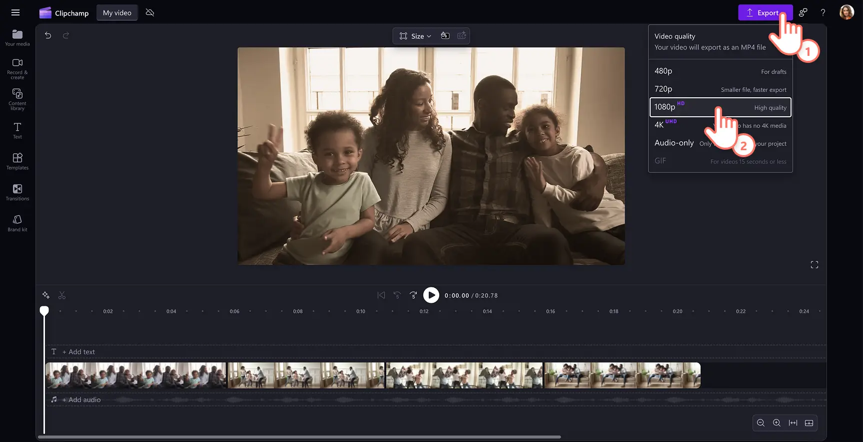 Como salvar um vídeo de alta qualidade no Clipchamp