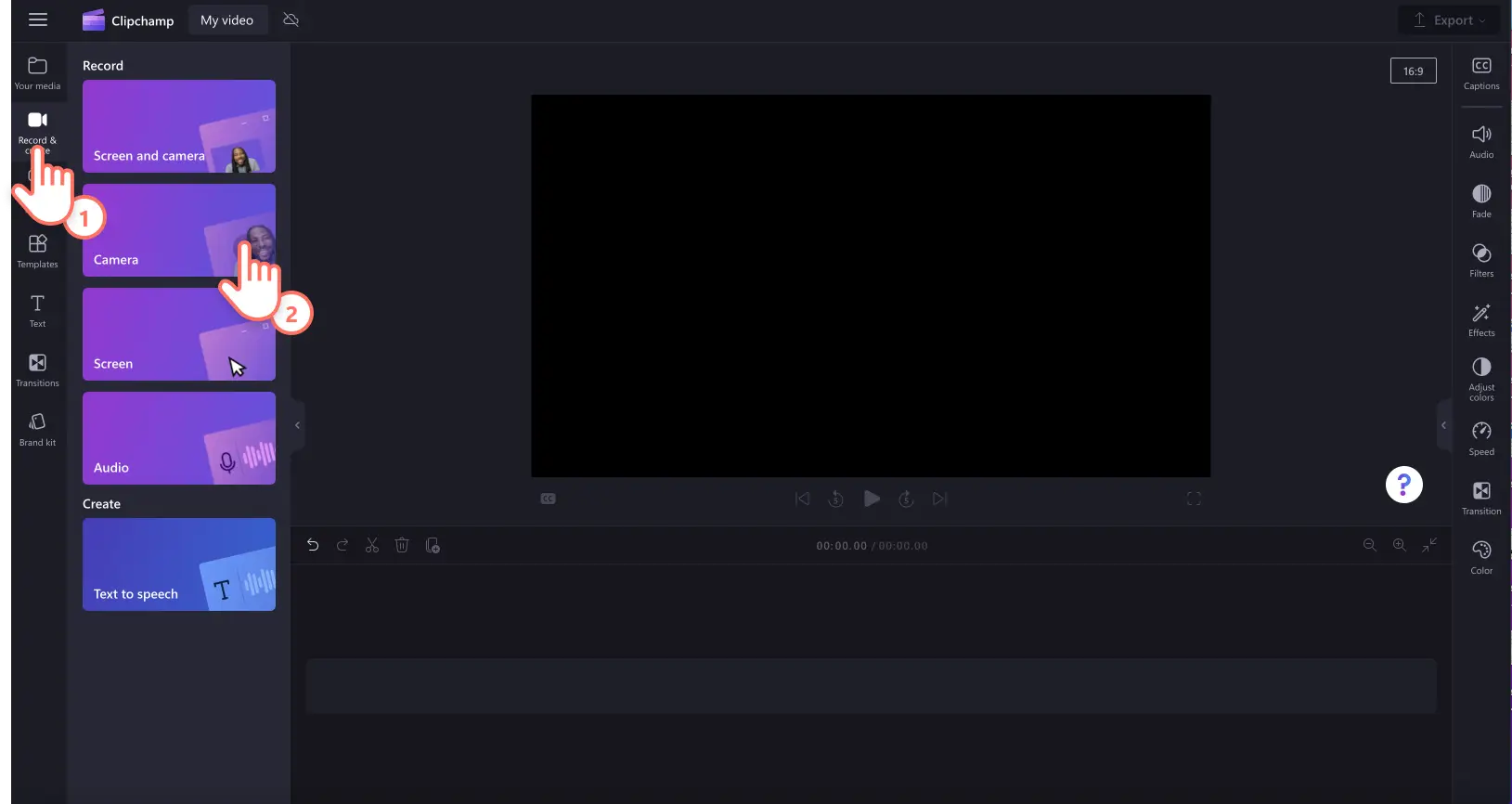 在 Clipchamp 中录制网络摄像头视频