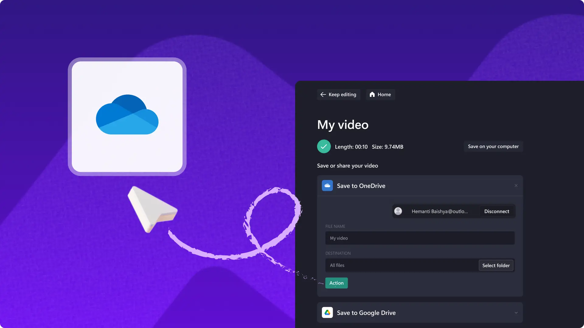 Element główny funkcji Clipchamp i usługi OneDrive