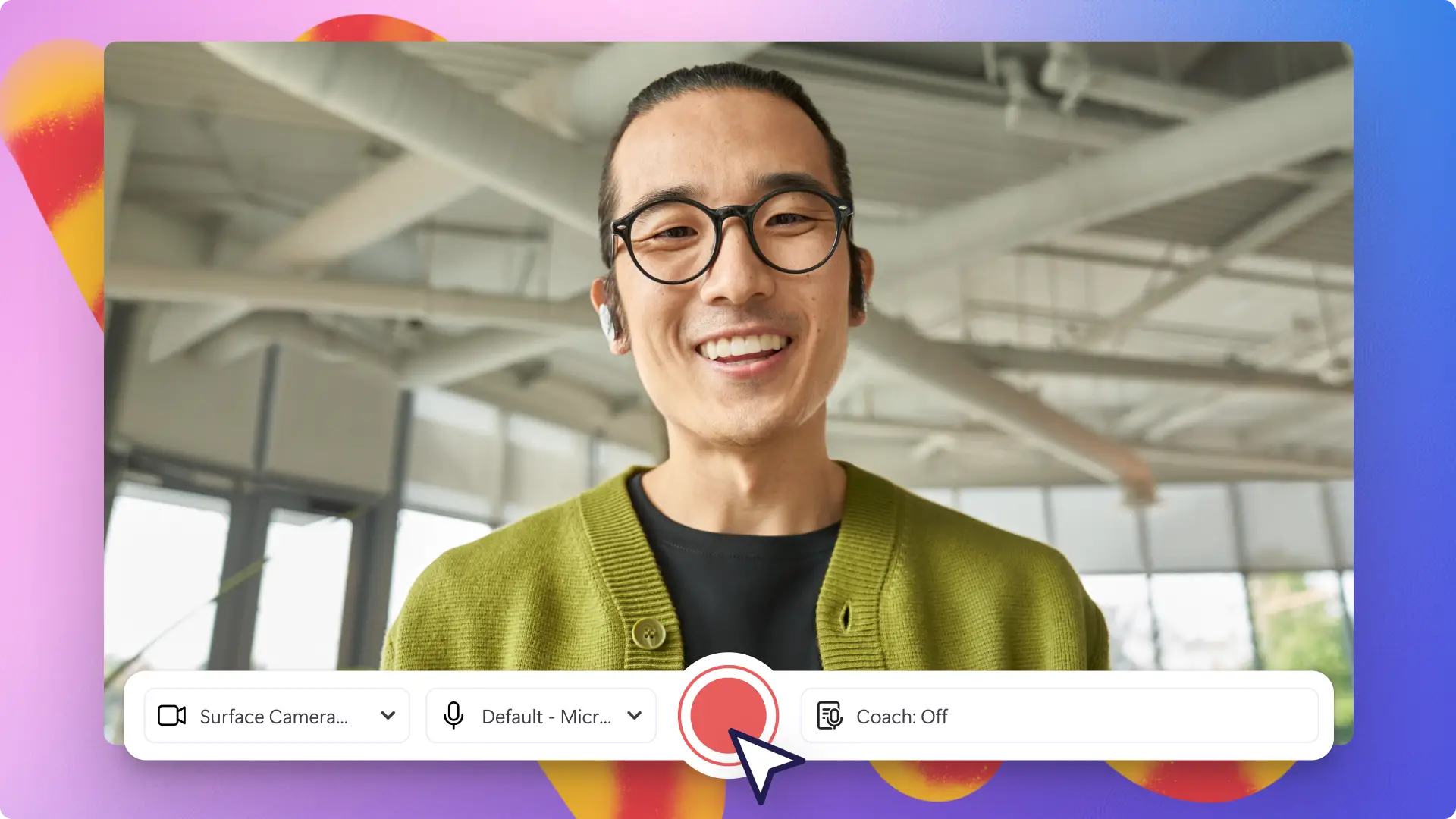 O imagine cu înregistratorul de webcam în Clipchamp.