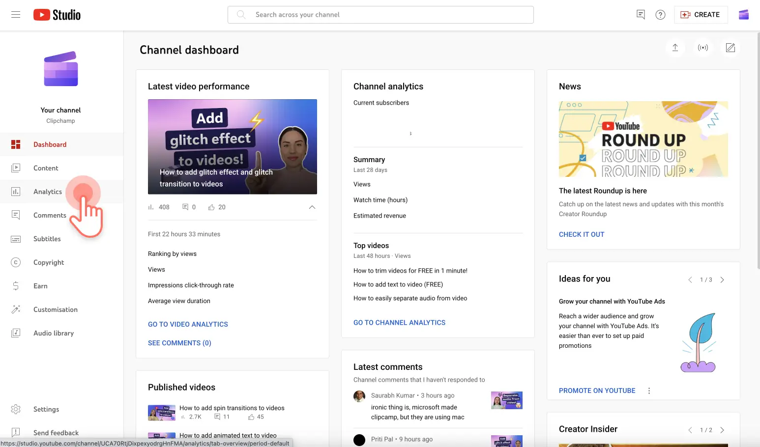 Et billede af Clipchamp YouTube studio.