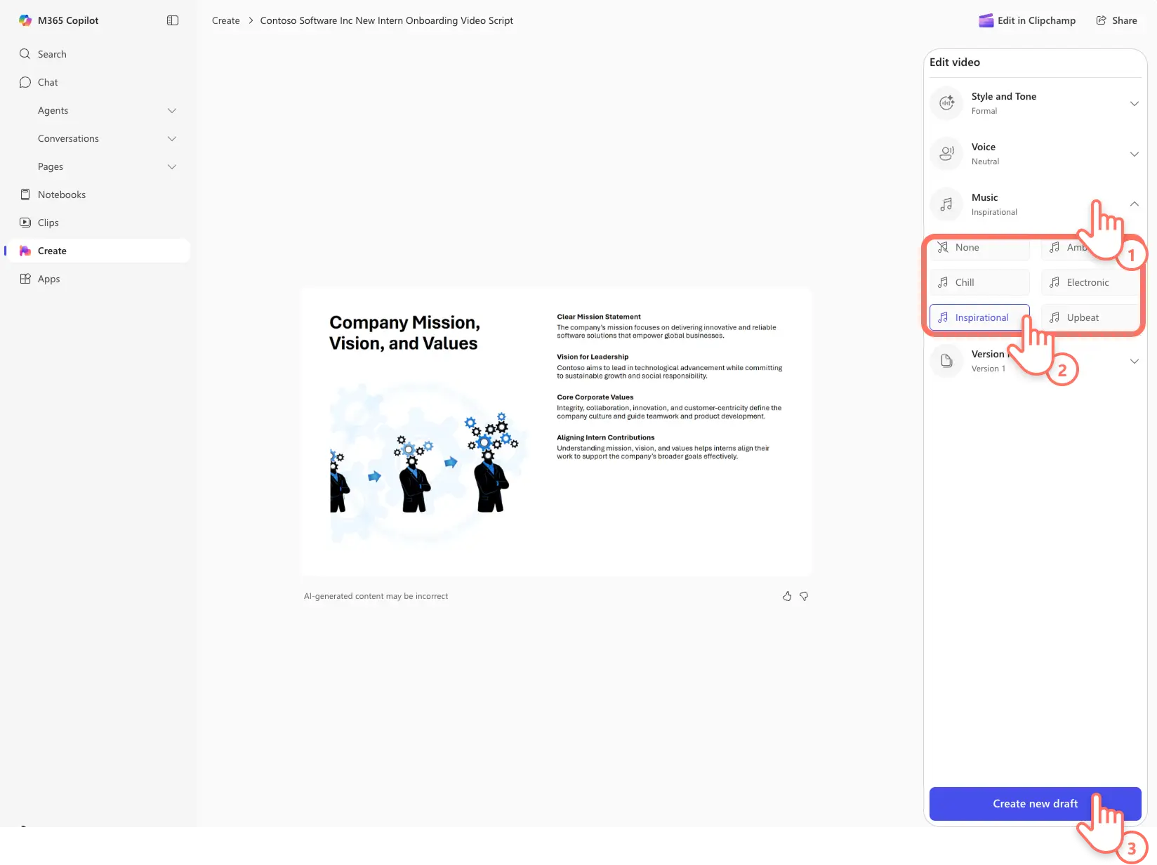Create Hub бағдарламасында бейне көрсетілімінің фондық музыкасын реттейтін пайдаланушы