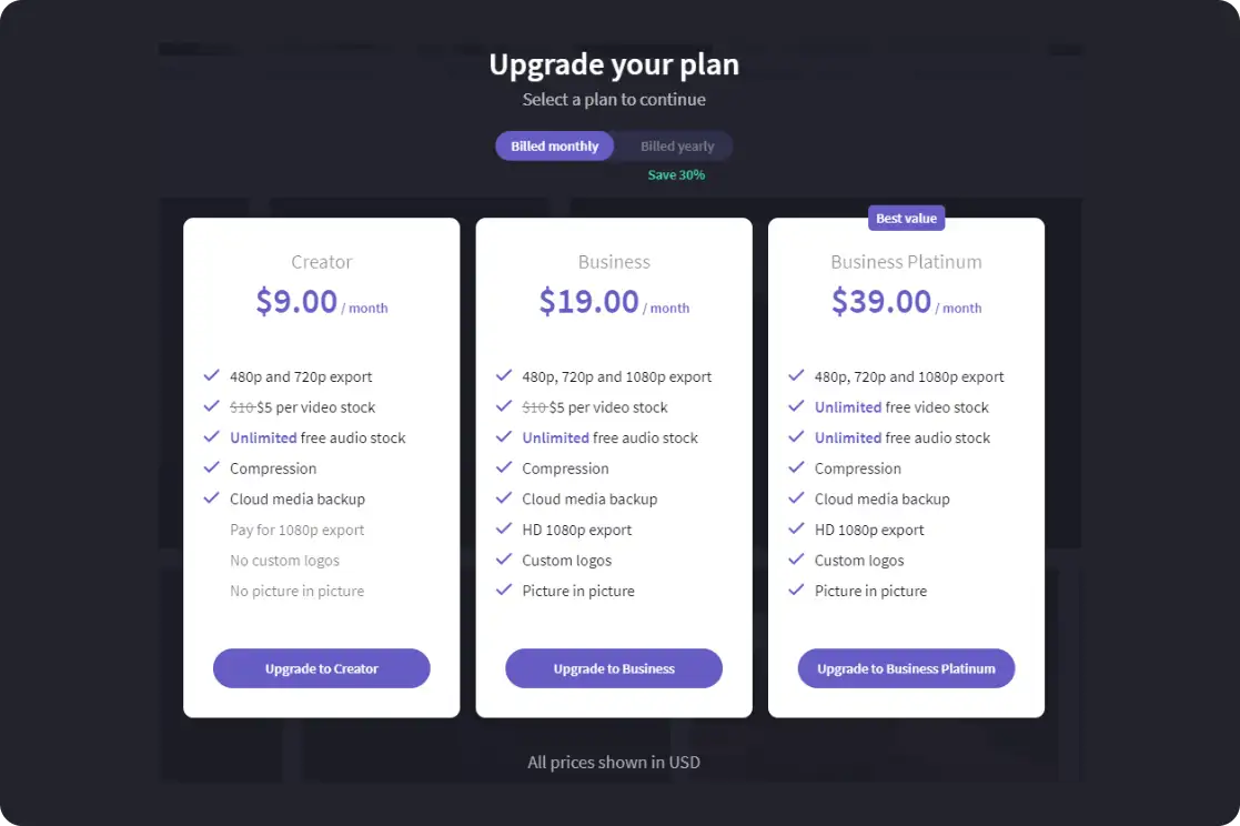 Select a monthly subscription.