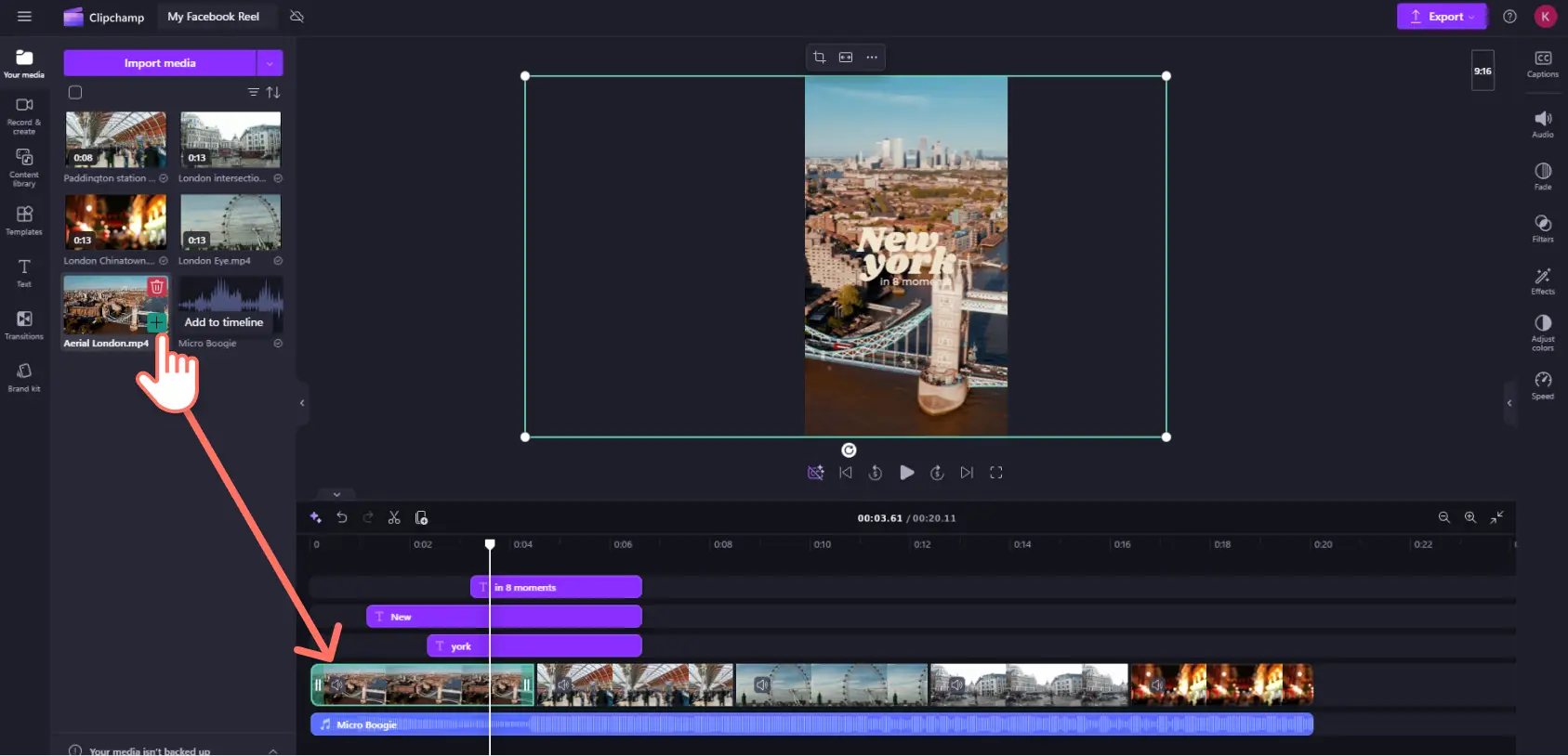 A user adding their own assets onto the timeline.