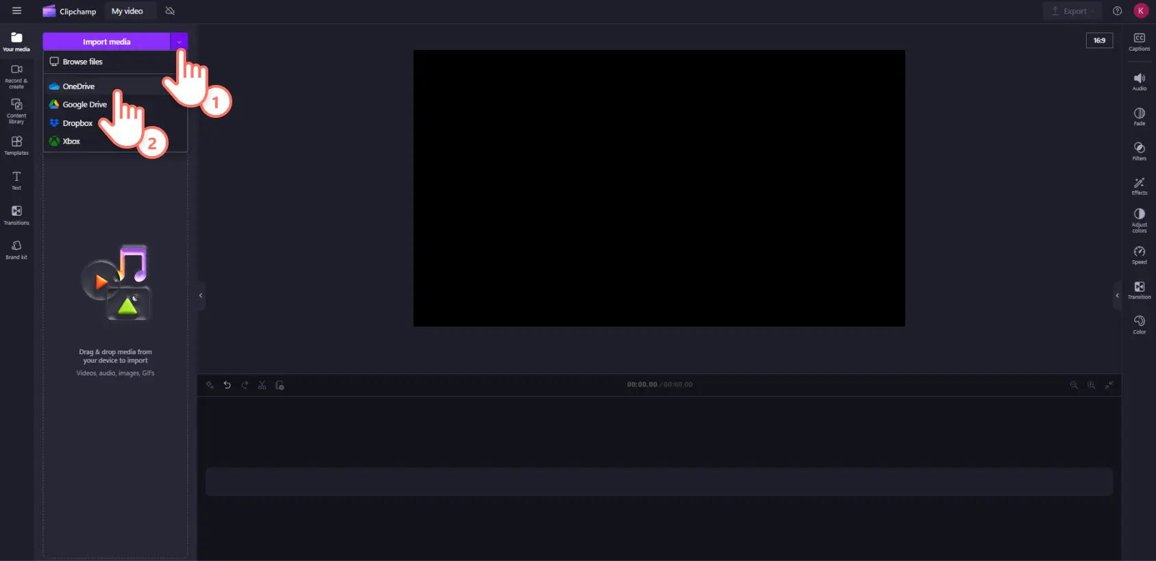 A user importing their own media in Clipchamp.