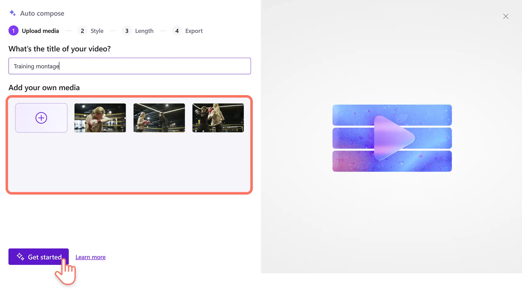 Pengguna membuat video sorotan olahraga dengan fitur pembuatan otomatis AI di editor video Clipchamp.