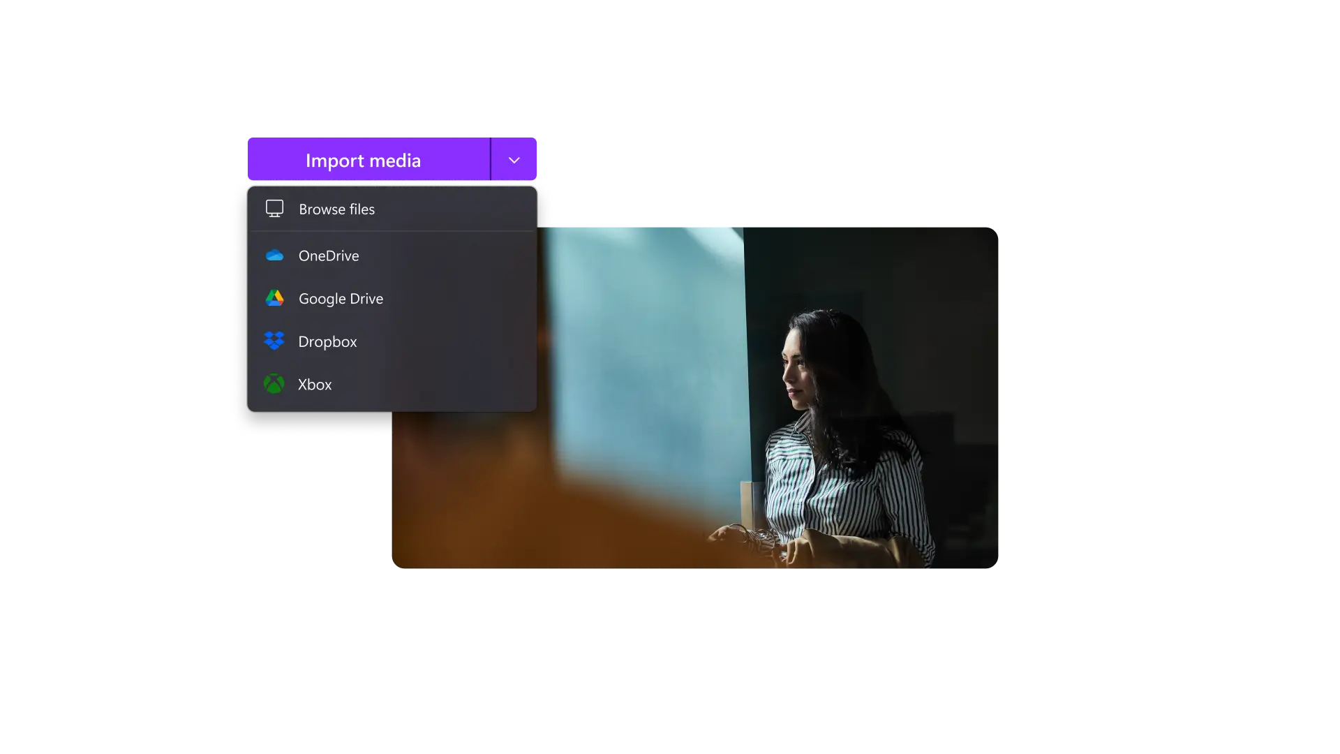 Image montrant comment ajouter une vidéo à Clipchamp à l'aide de la fonction d'importation ou des intégrations cloud