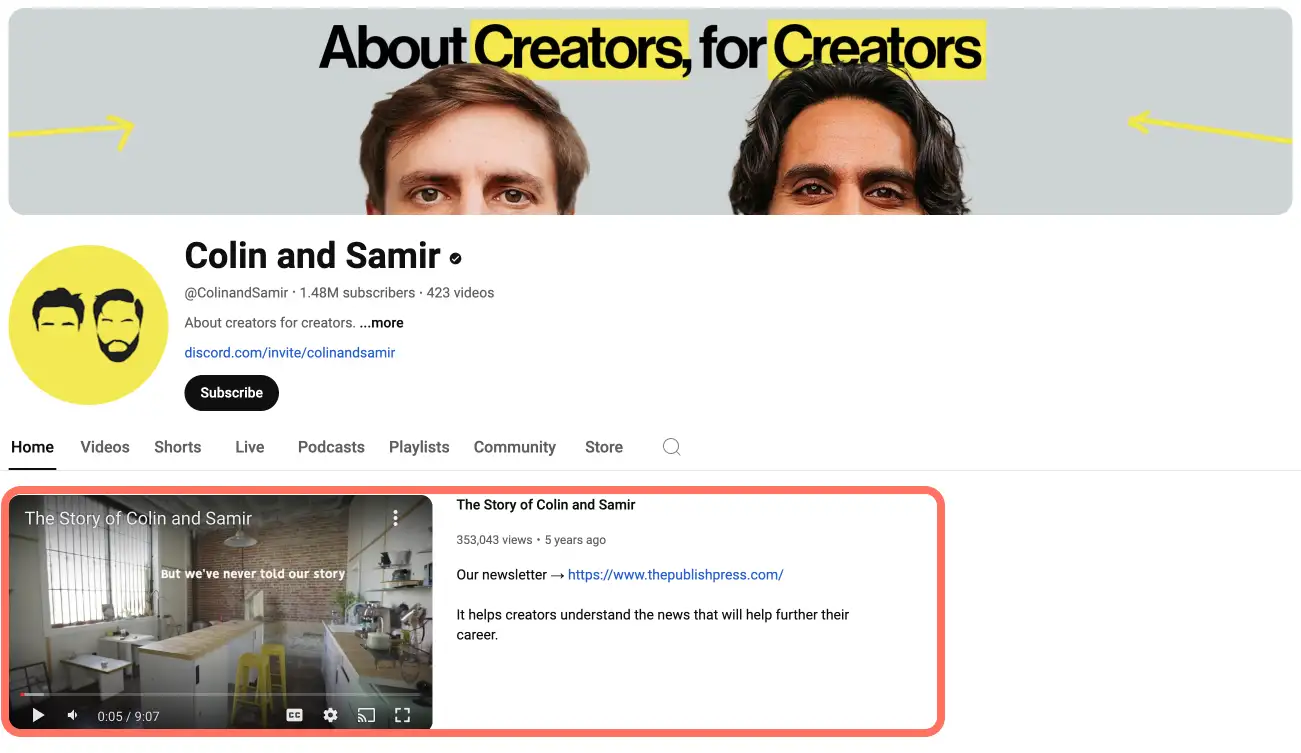ตัวอย่างเทรลเลอร์ช่อง YouTube Colin and Samir