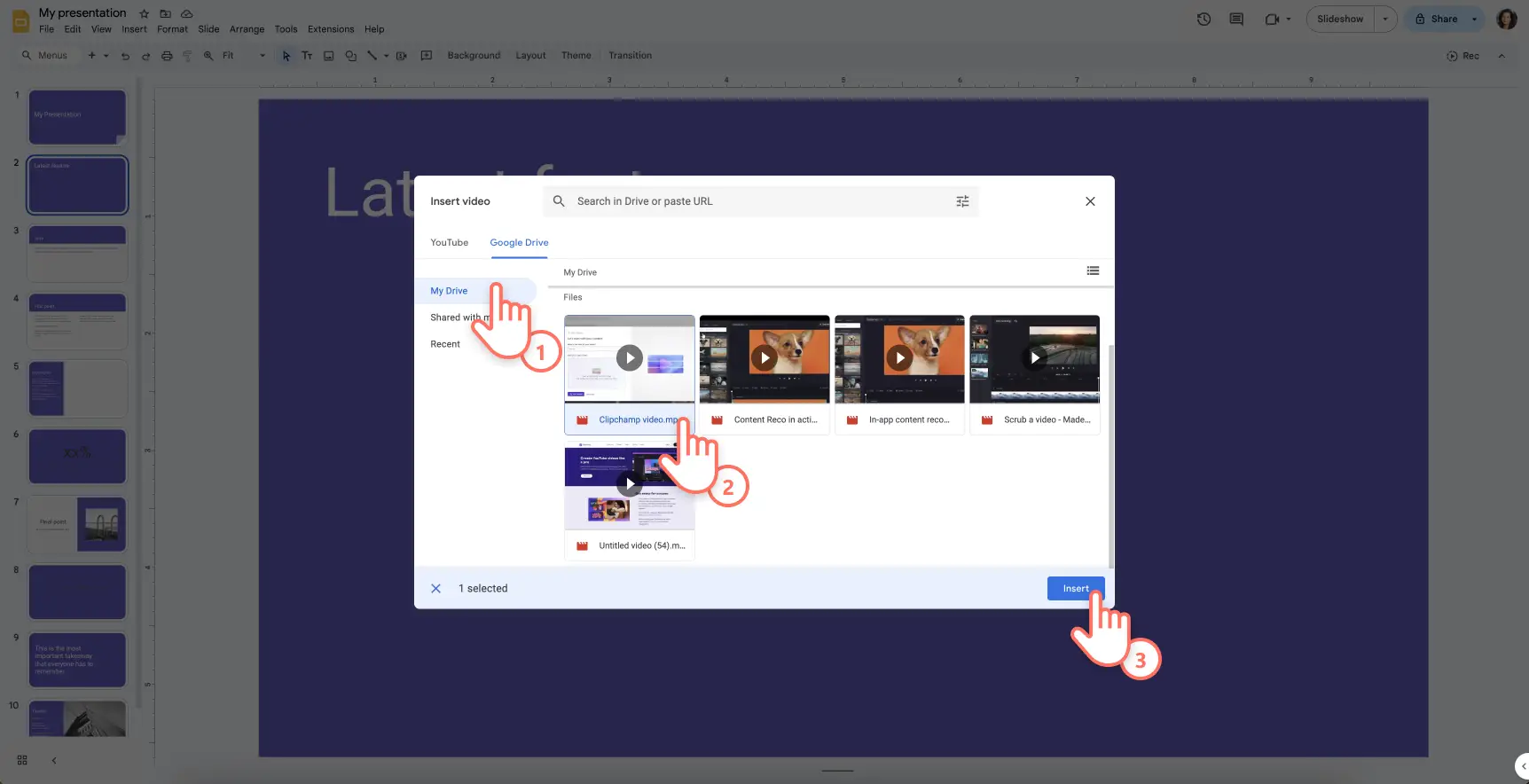 Adding a video to Google Slides from Google Drive