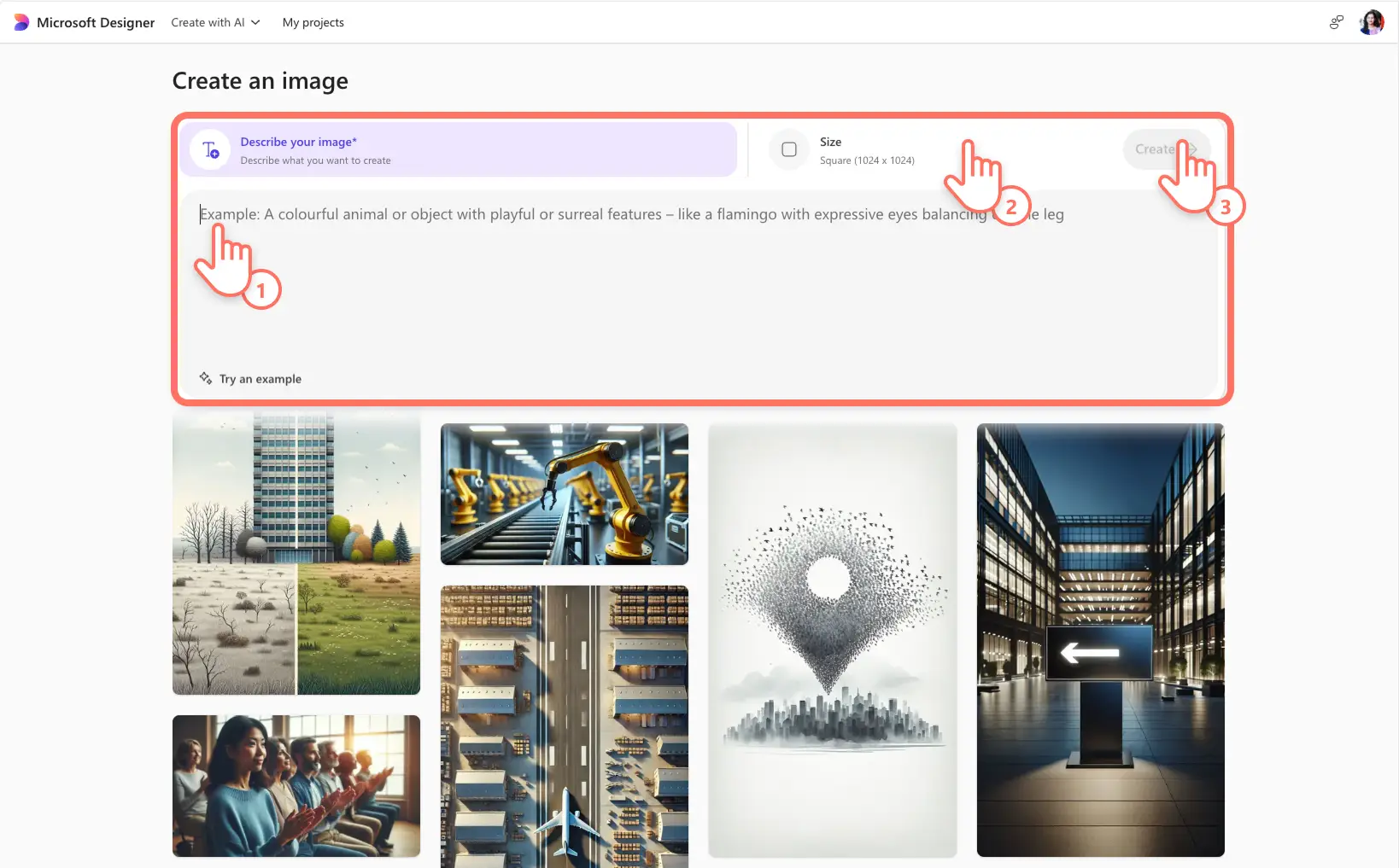 A user writing an AI prompt inside Microsoft Image Creator tool