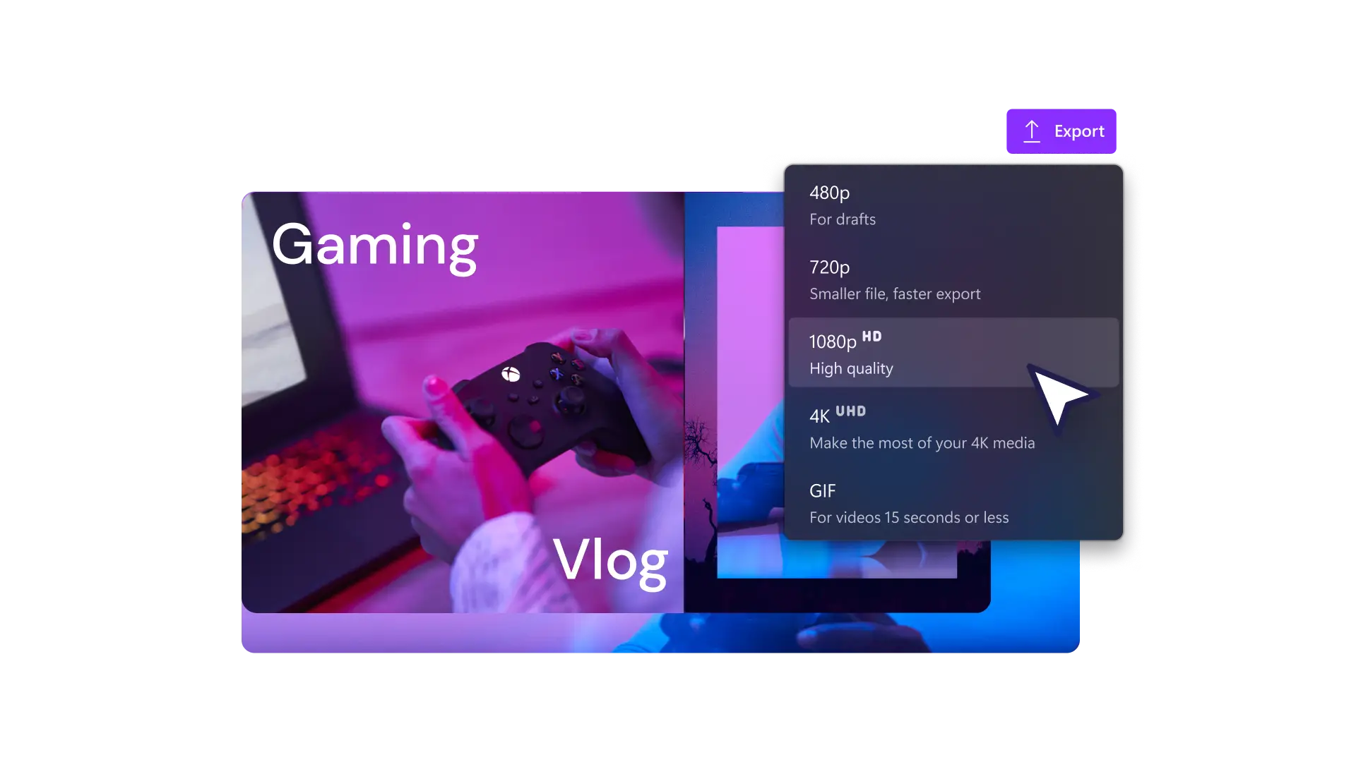 Xuất mẫu video mở đầu chất lượng cao trong Clipchamp
