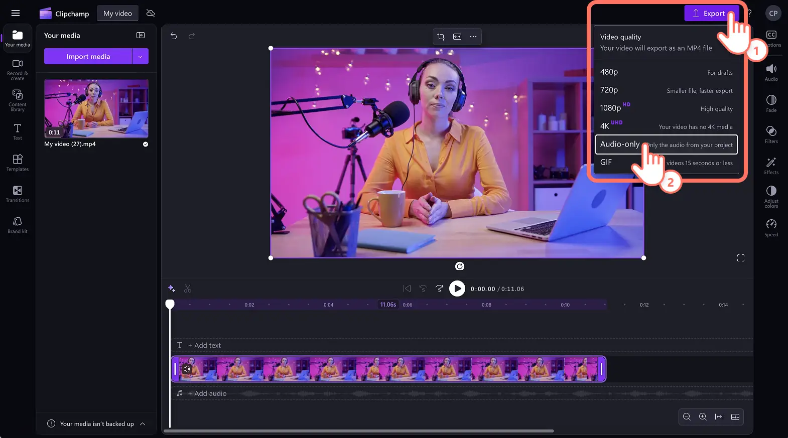 A user exporting audio only from a video.