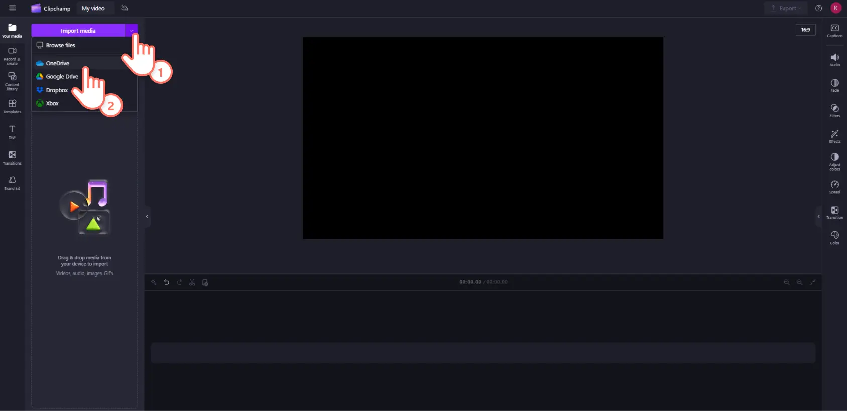 A user importing media into the video editor in Clipchamp.