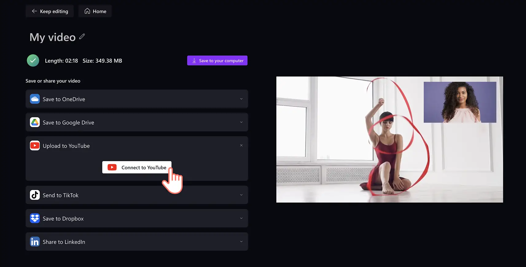 Et bilde av en bruker som deler reaksjonsvideoen til YouTube fra eksportsiden.