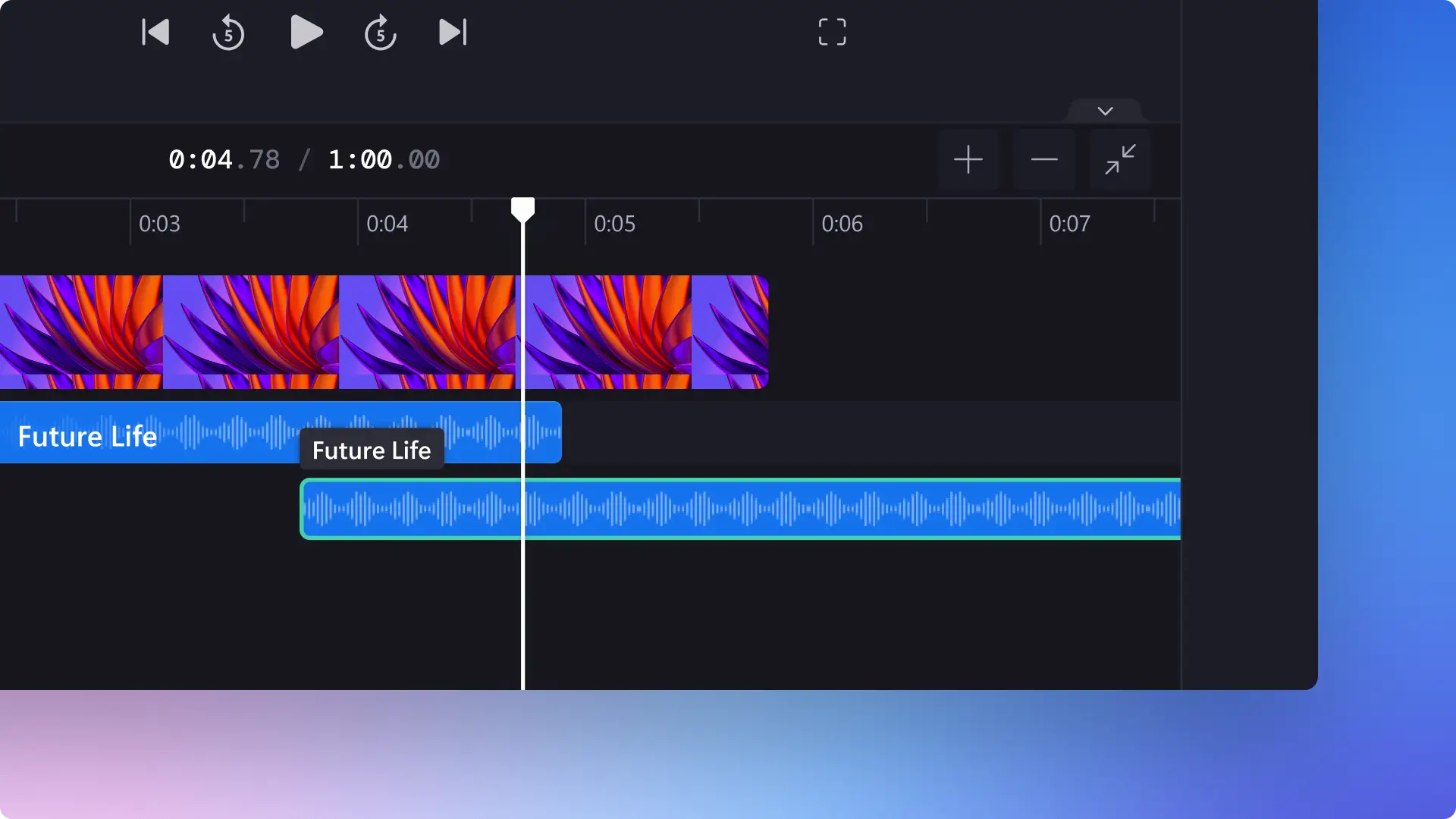 Immagine dei file audio in Clipchamp.
