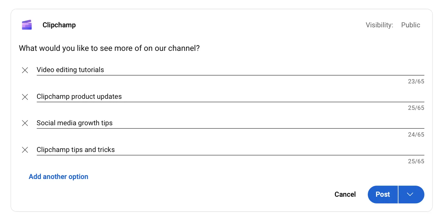 Clipchamp example YouTube poll