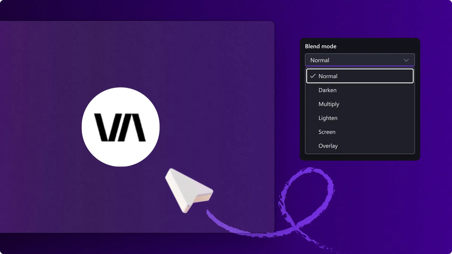 A user applying a blend effect to a logo in the Clipchamp video editor.