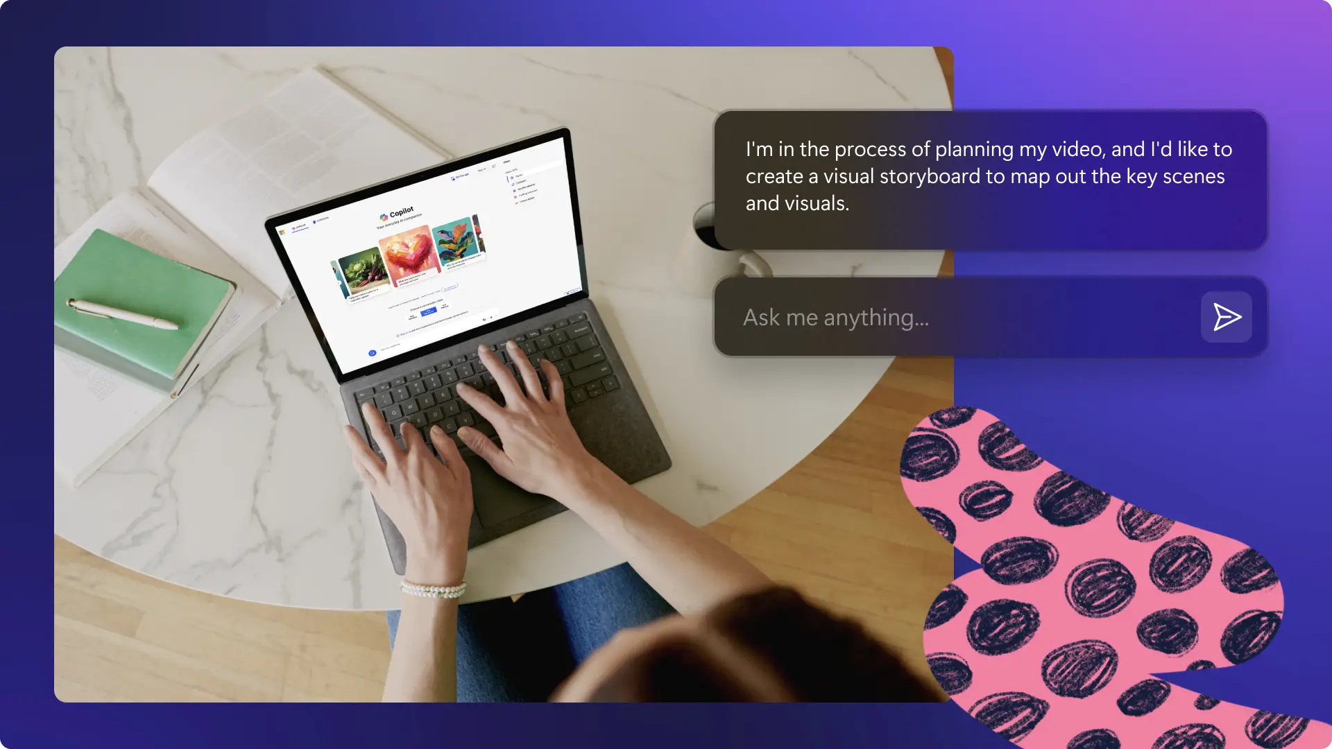 Un utilizator discută cu Copilot pentru a crea scenarii video