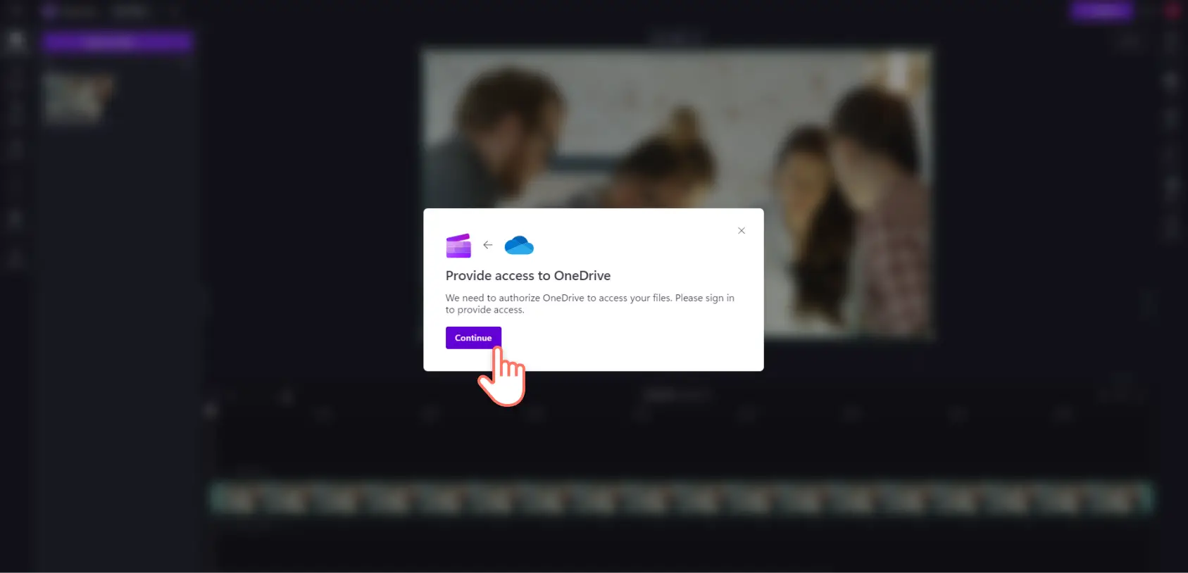 Зображення користувача Clipchamp, який дозволяє Clipchamp надавати доступ до OneDrive.