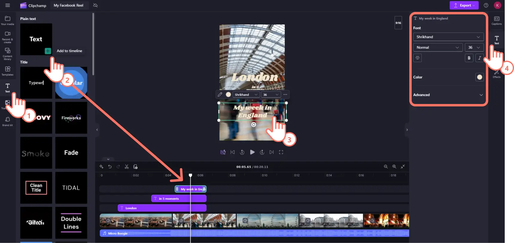 A user modifying the text in Clipchamp.