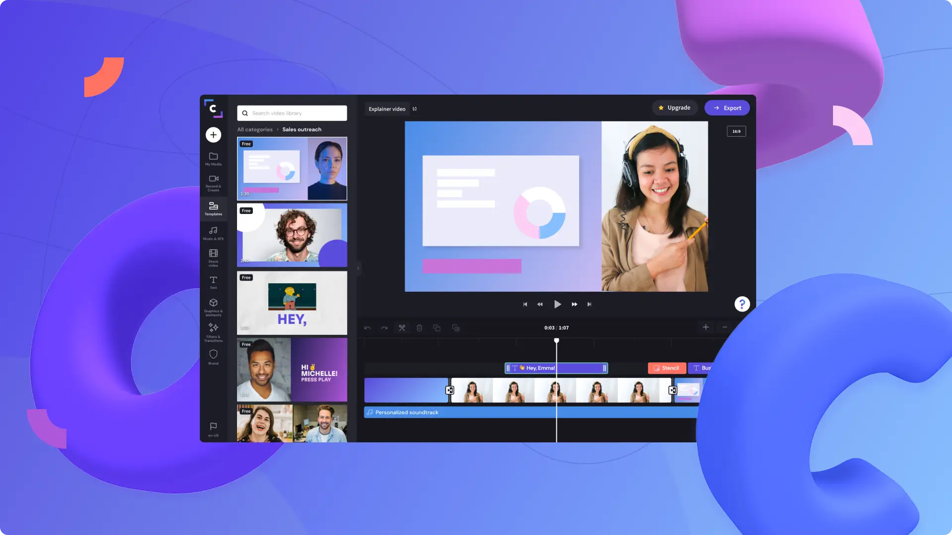 Ilustrasi editor video Clipchamp yang digunakan untuk membuat video penjualan.