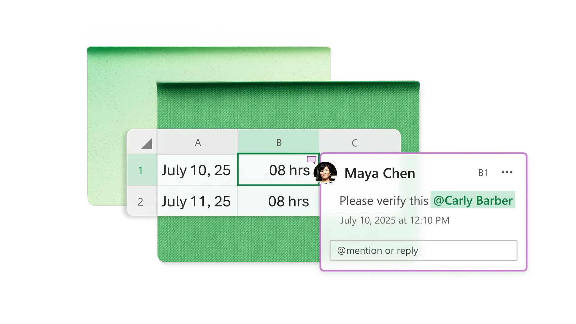 Two overlapping green folders symbolising collaboration on time tracking documents.