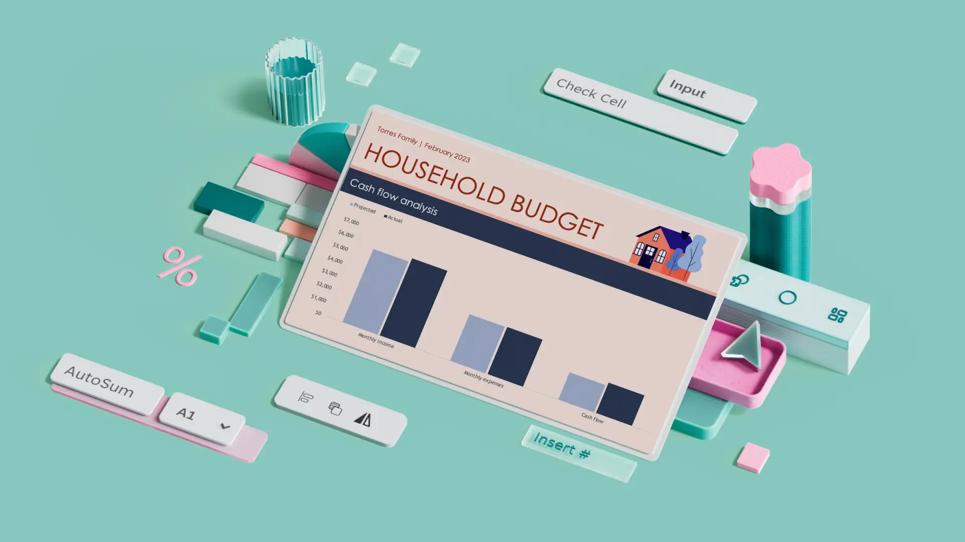 Abstract of a household budget in Microsoft Excel.