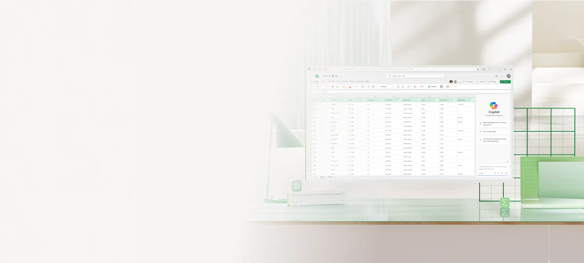 An Excel spreadsheet on an abstract green background