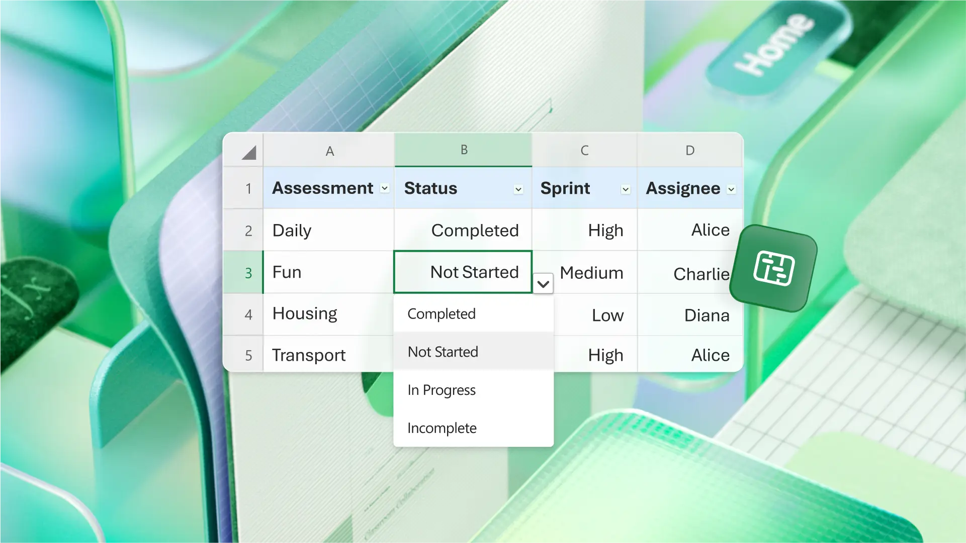 A spreadsheet with a dropdown menu