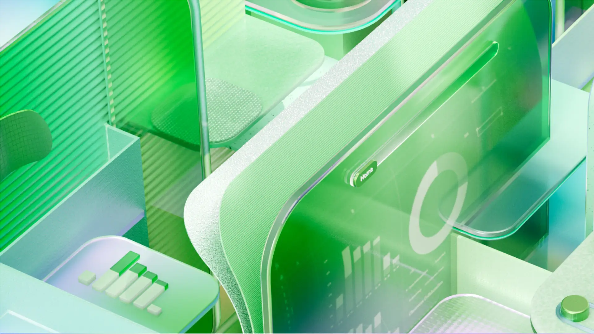 Charts with modern green abstract blocks