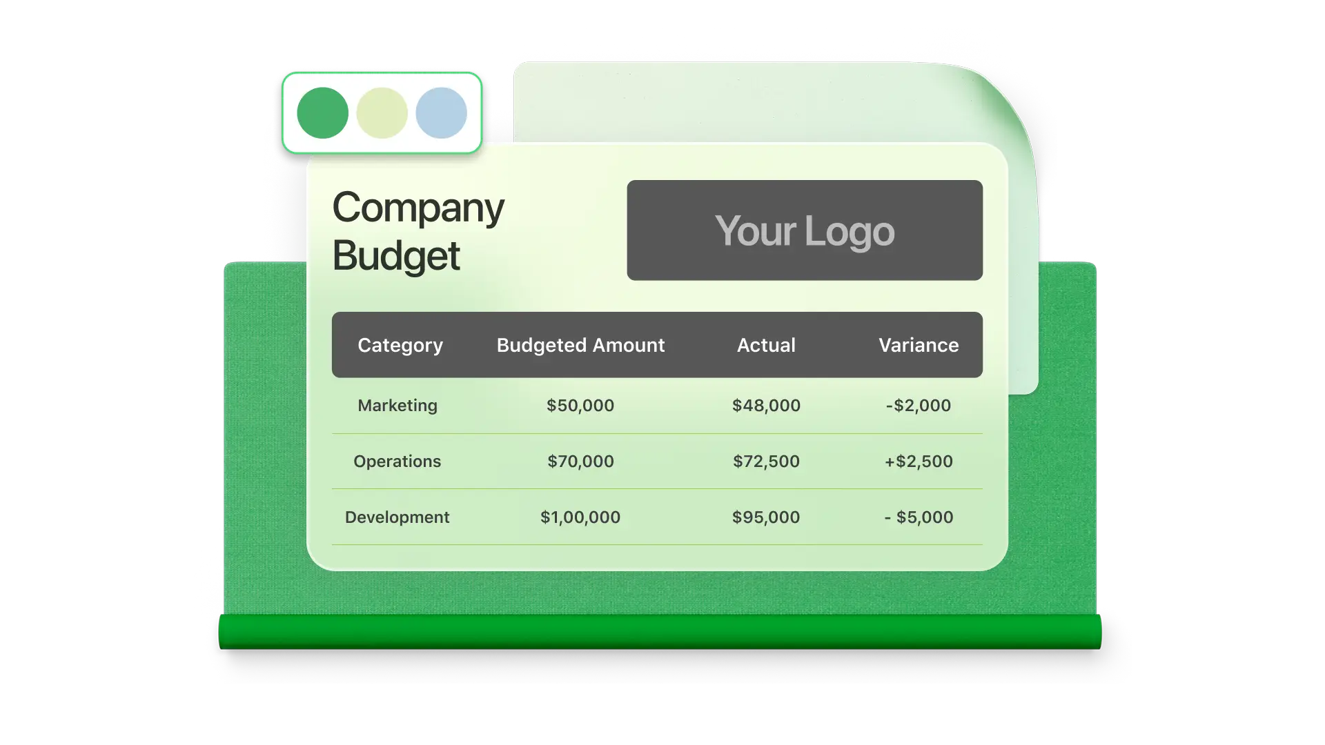 Company Budget Excel sheet with customizable color options for visual personalization.