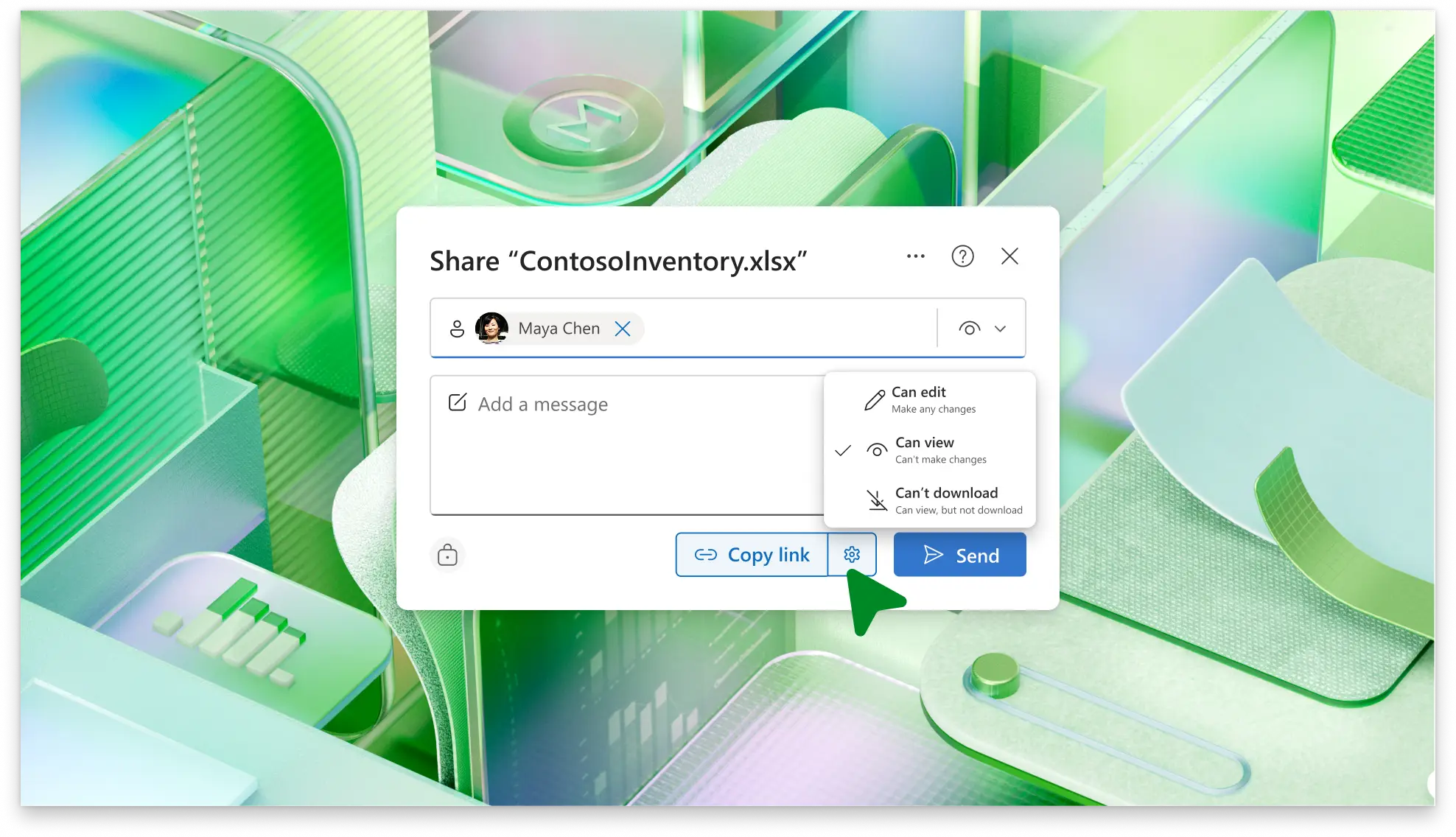Screenshot of sharing options in Microsoft Teams or similar collaboration tool.