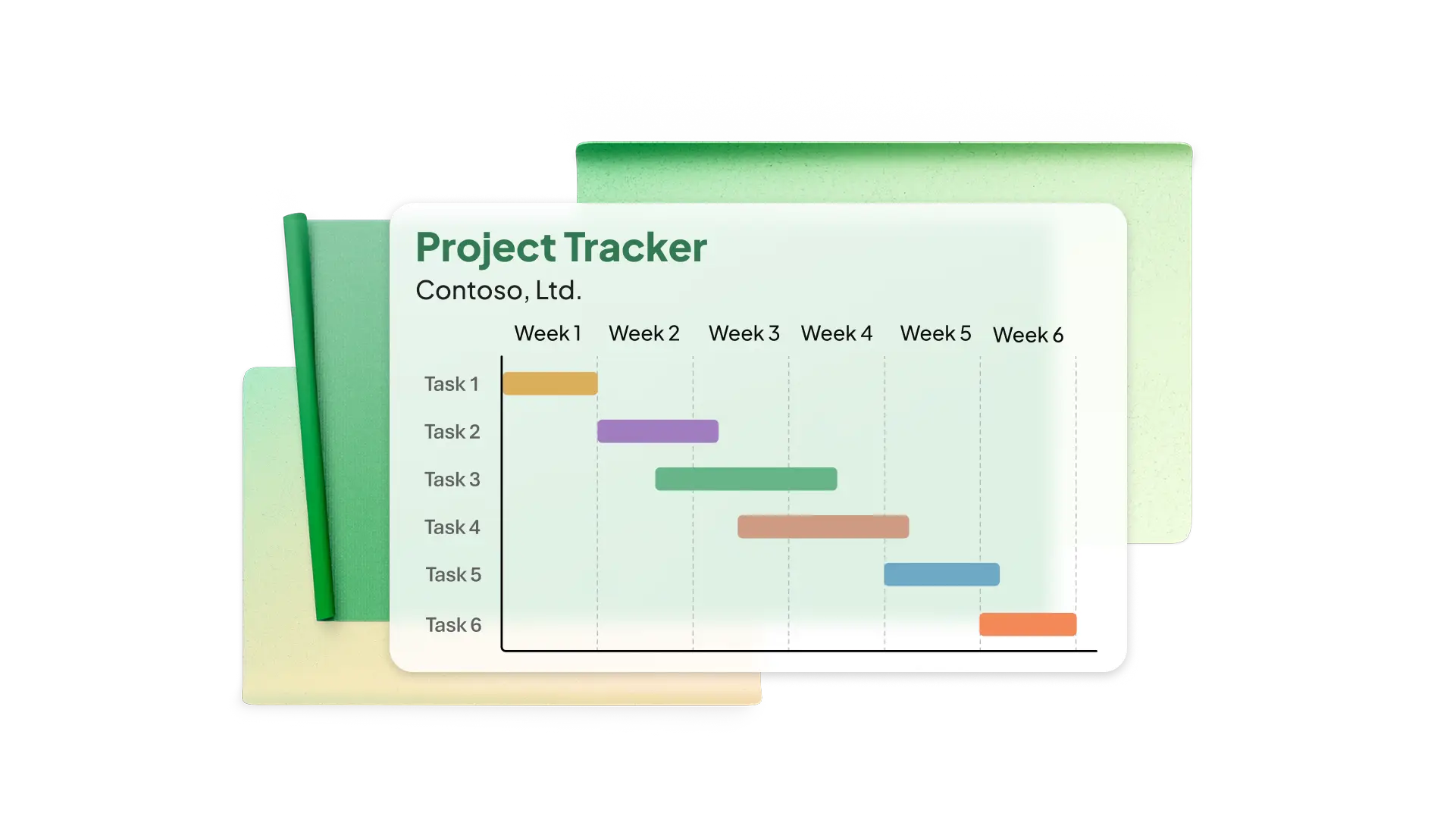 A project tracking chart on a green background