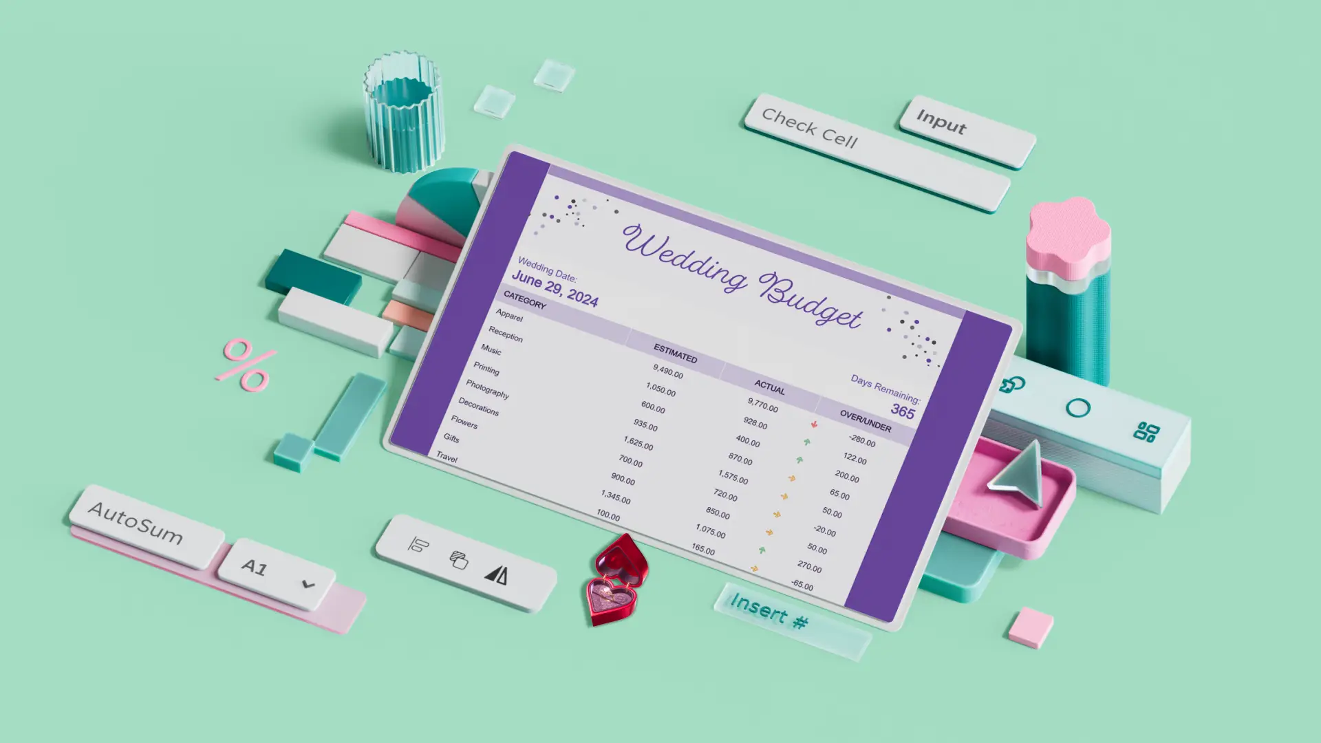 A wedding budget template in Microsoft Excel.