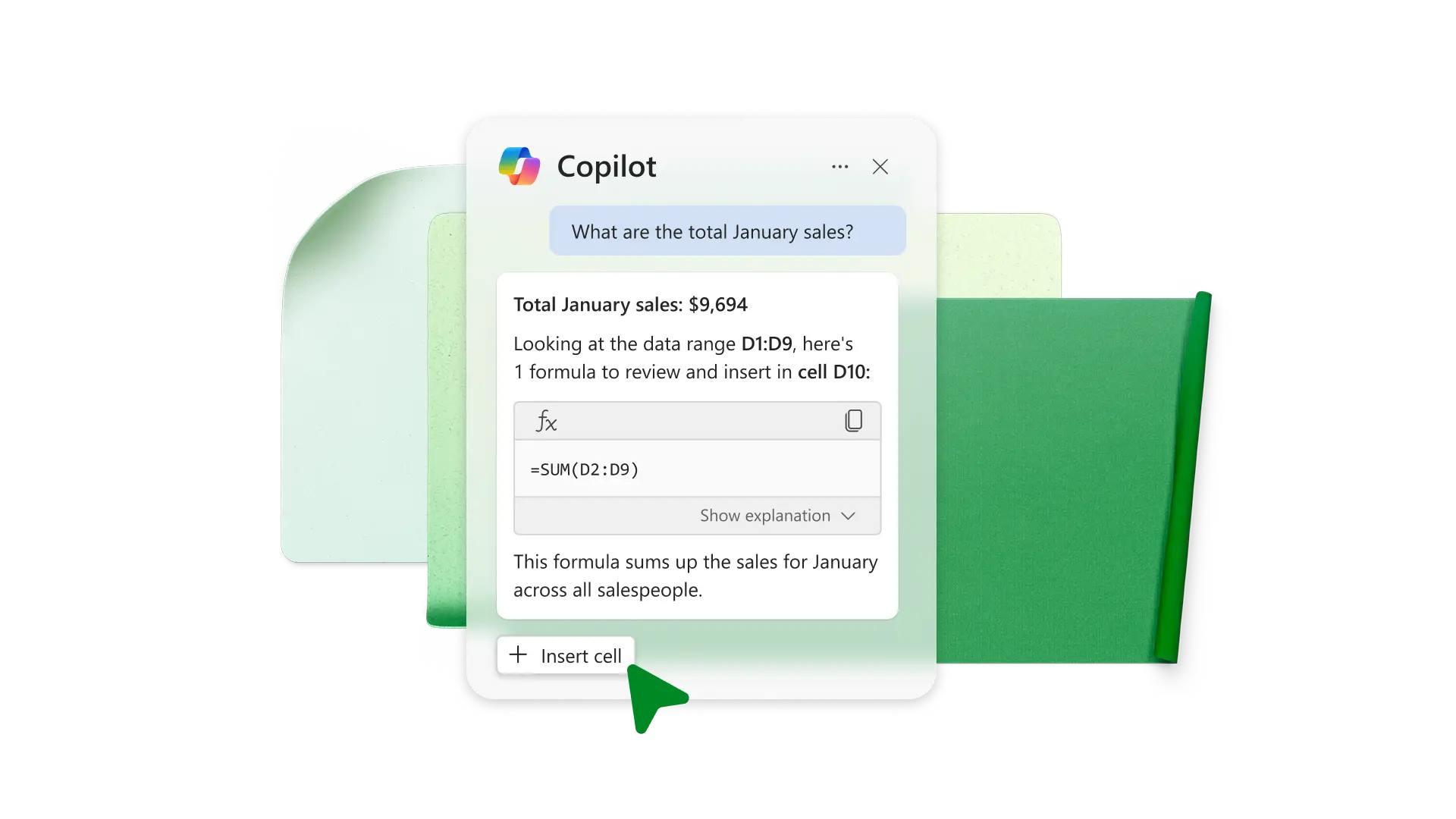 Microsoft Copilot interface assisting with budget creation and data analysis in Excel.