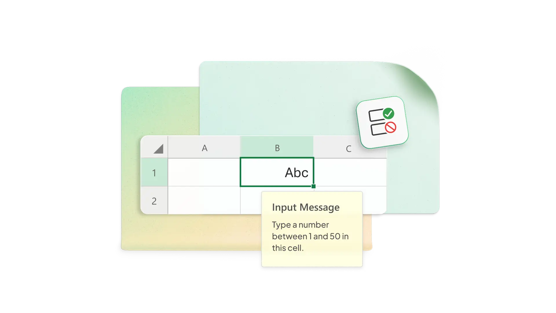 Illustration of Excel data validation settings to restrict input values in inventory fields.